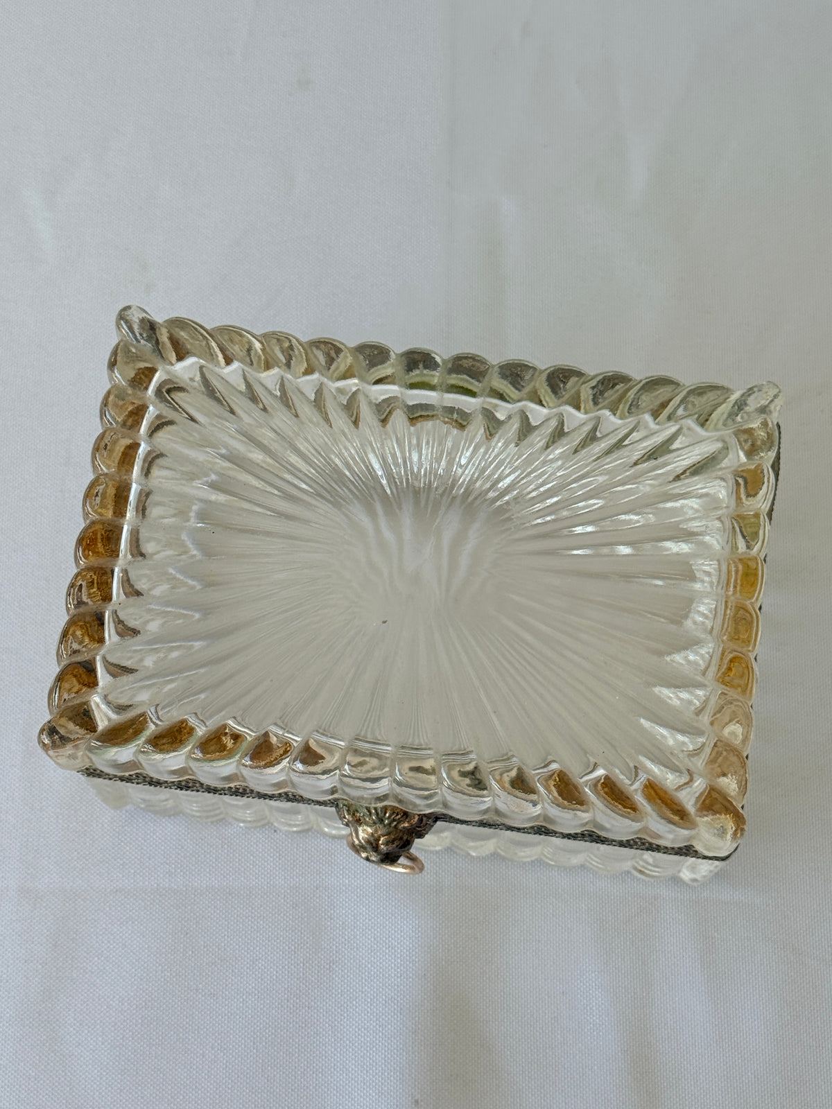 French Style Glass Casket Jewelry Box with Lion Face, 5”