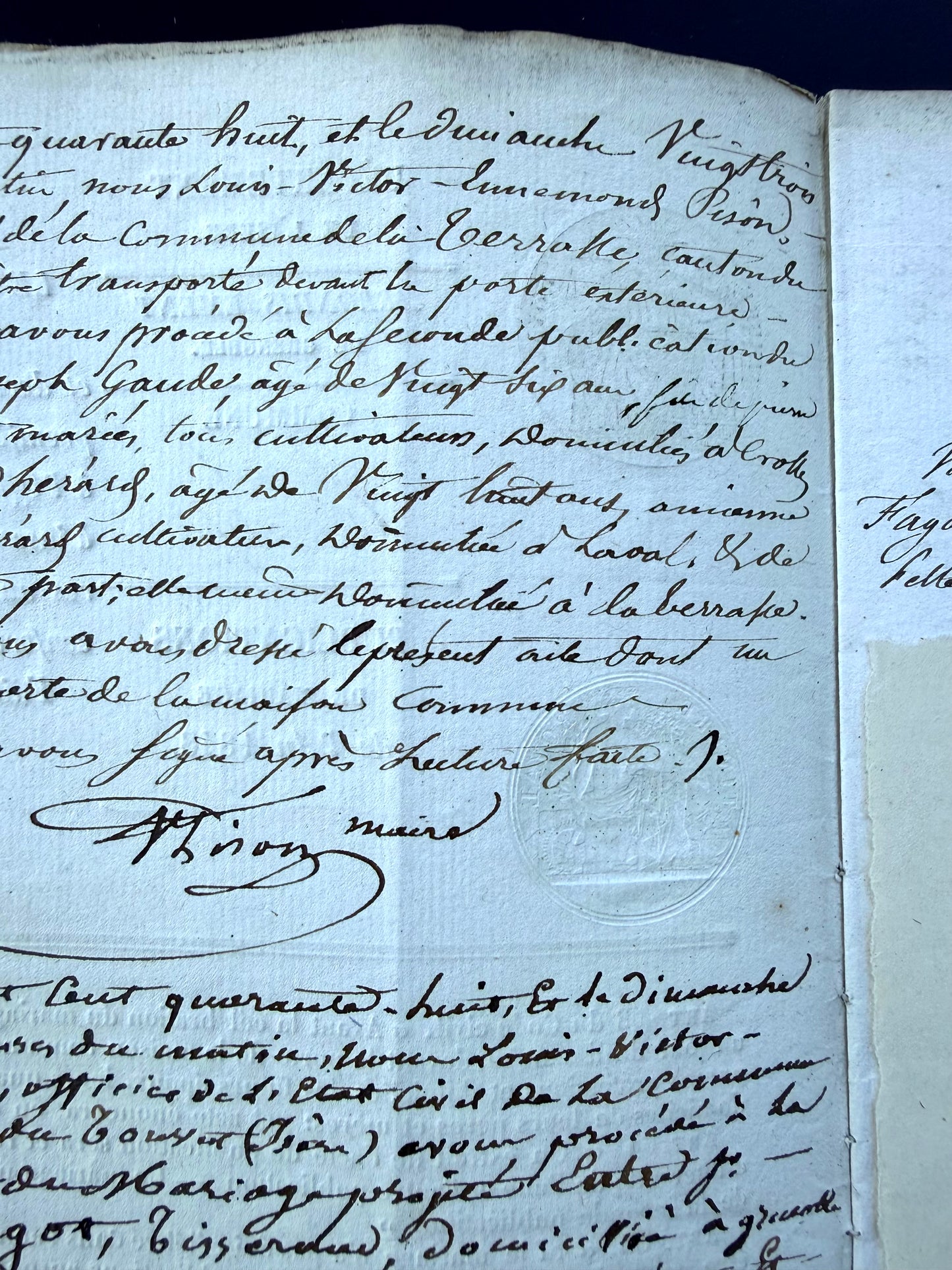 French Handwritten Marriage Registration Document, 1848