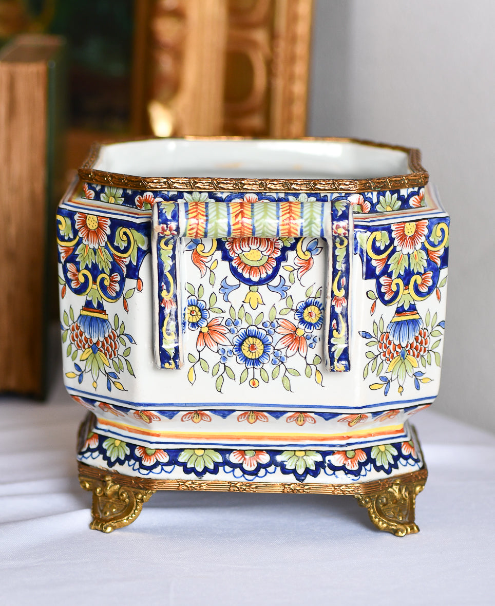French Faience Style Hand Painted Jardiniere, 9”