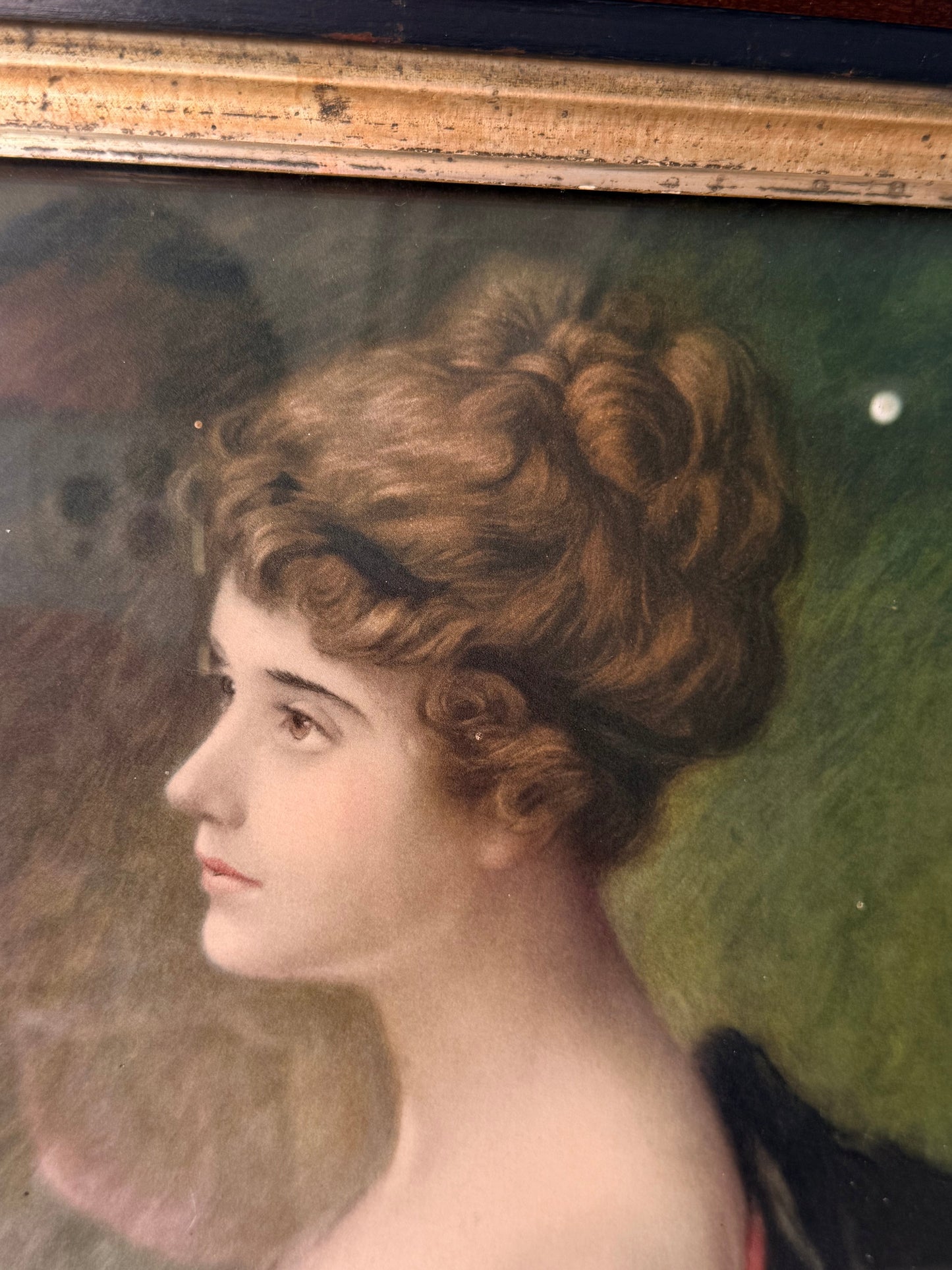 Framed Antique Female Print, 15” DSM Vintage