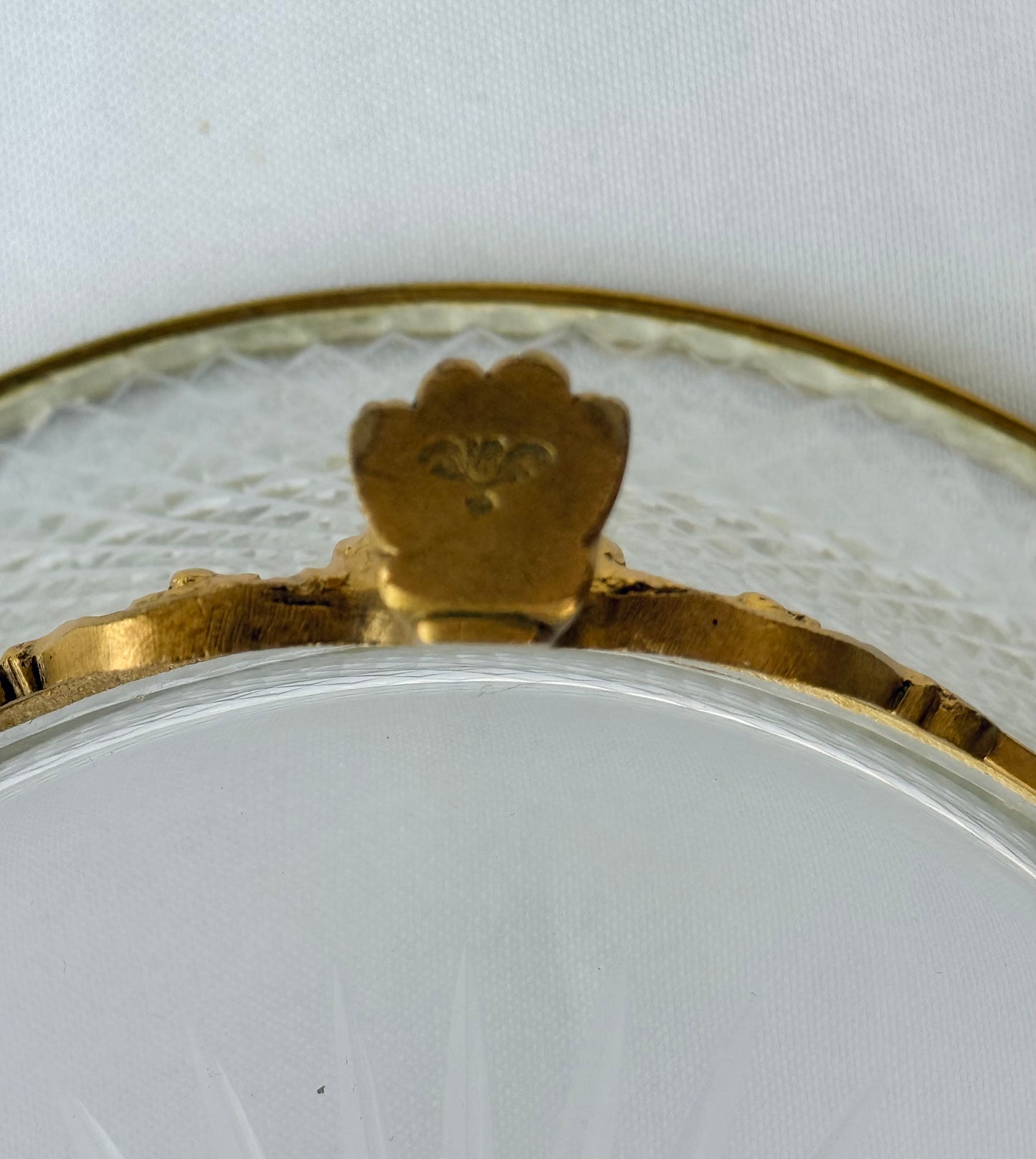 Cut Crystal Bronze Ormolu Centerpiece Bowl with Footings, 7”