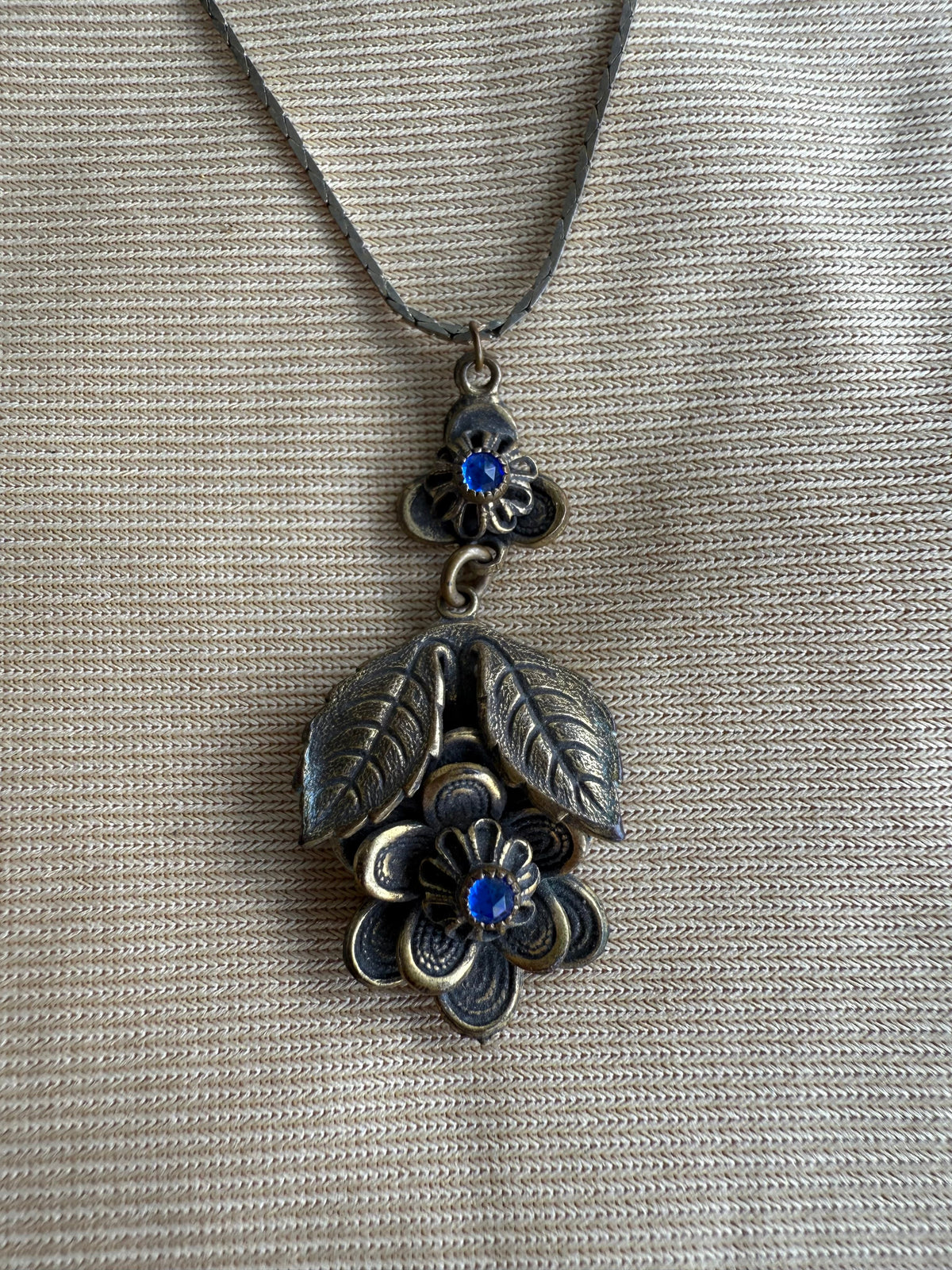 Gold and Blue Floral Vintage 3D Necklace DSM Vintage