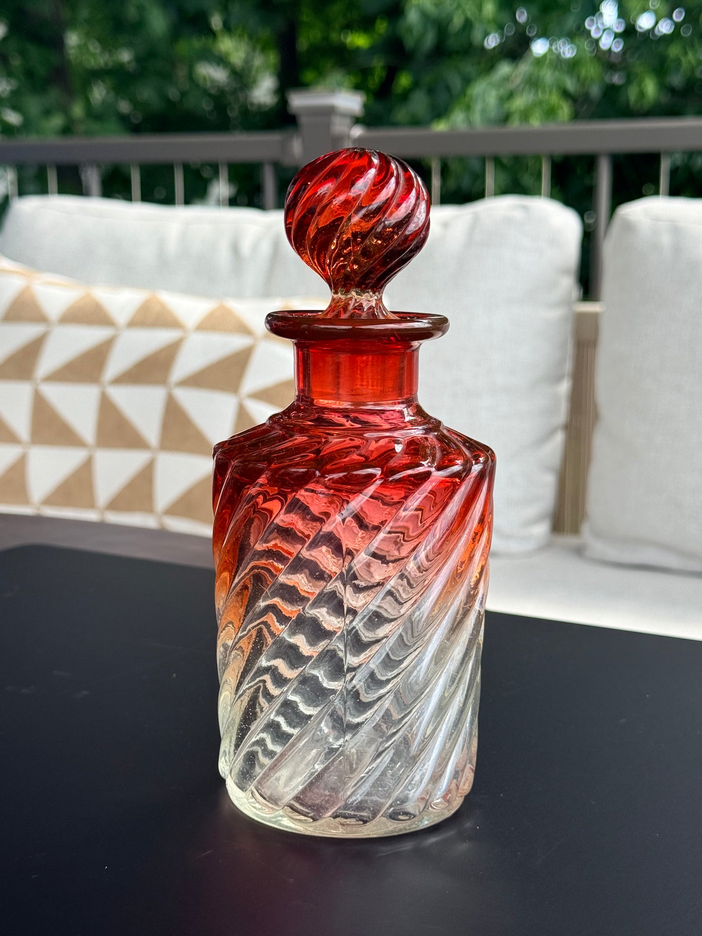 Baccarat Cranberry Swirled Glass Perfume Bottle, 8”