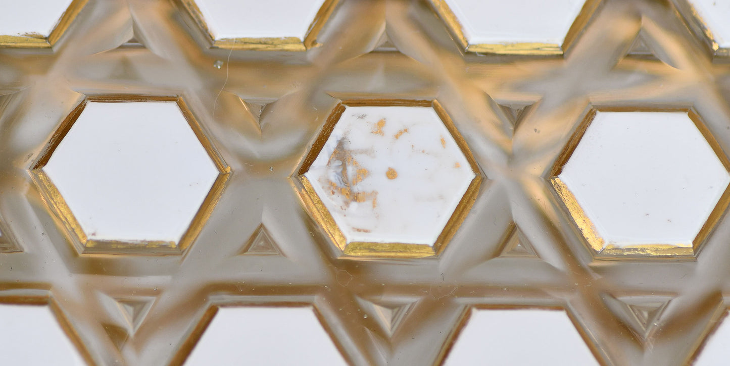 European Glass Box with White Hexagon Design and Bronze Hardware