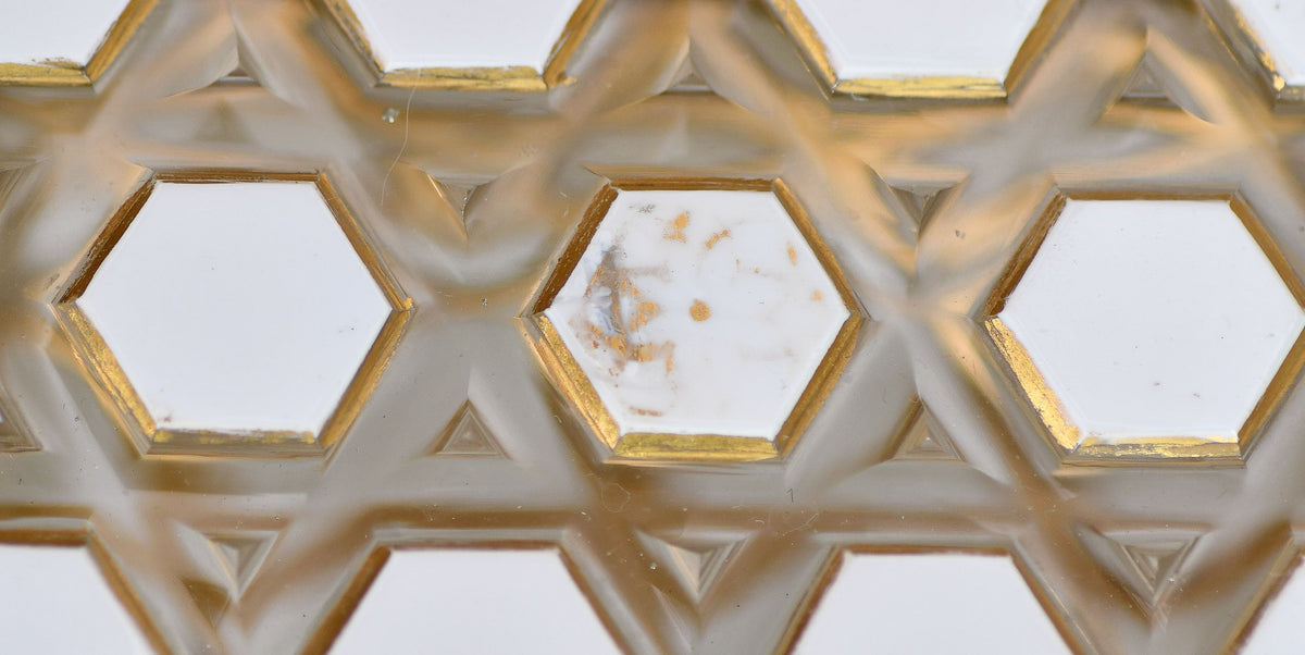 European Glass Box with White Hexagon Design and Bronze Hardware DSM Vintage