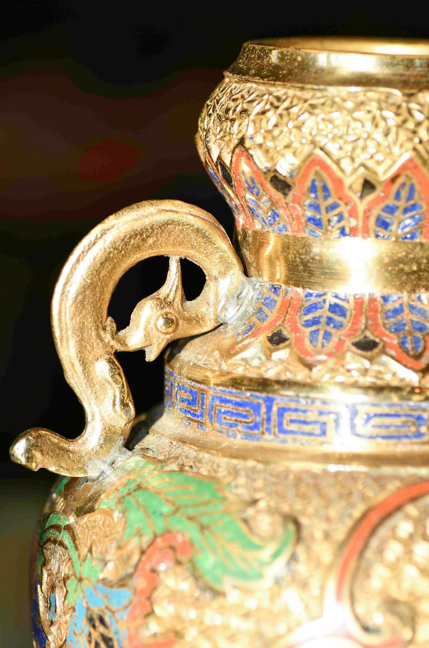 Gold Cloisonne Ornate Decorative Vase, 9"