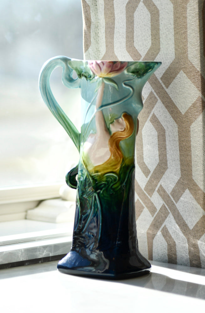 Majolica Art Nouveau Style Decorative Vase or Ewer