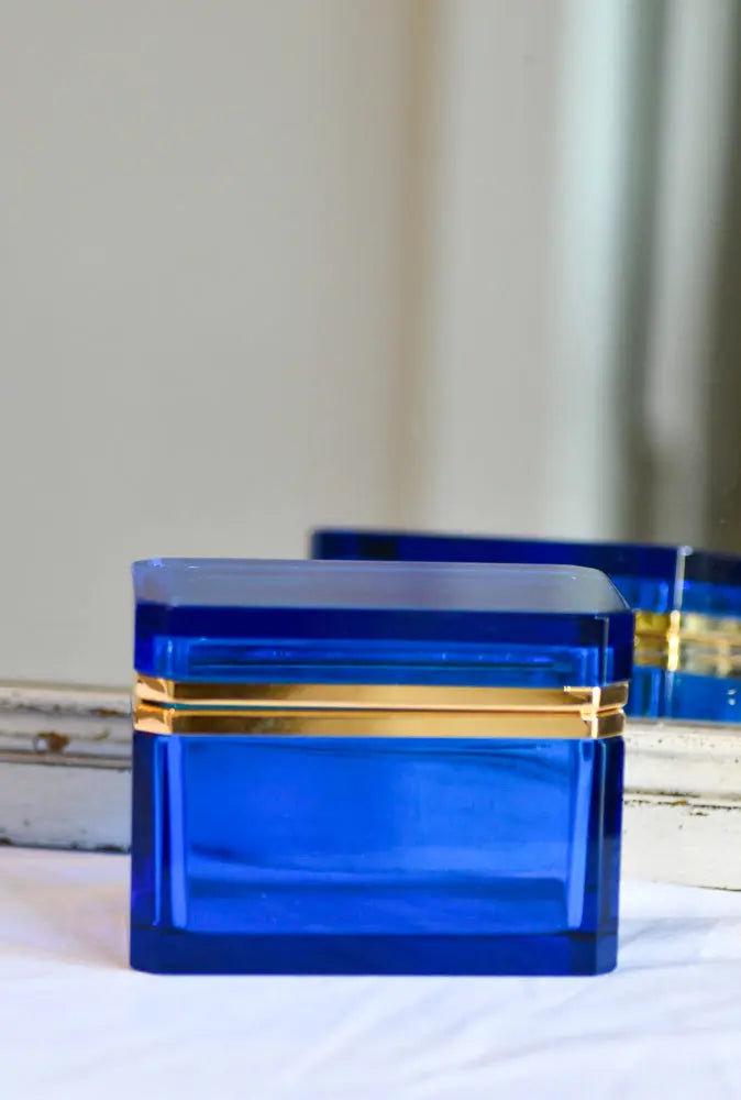 Clear Blue Glass Jewelry Box Des Moines Vintage