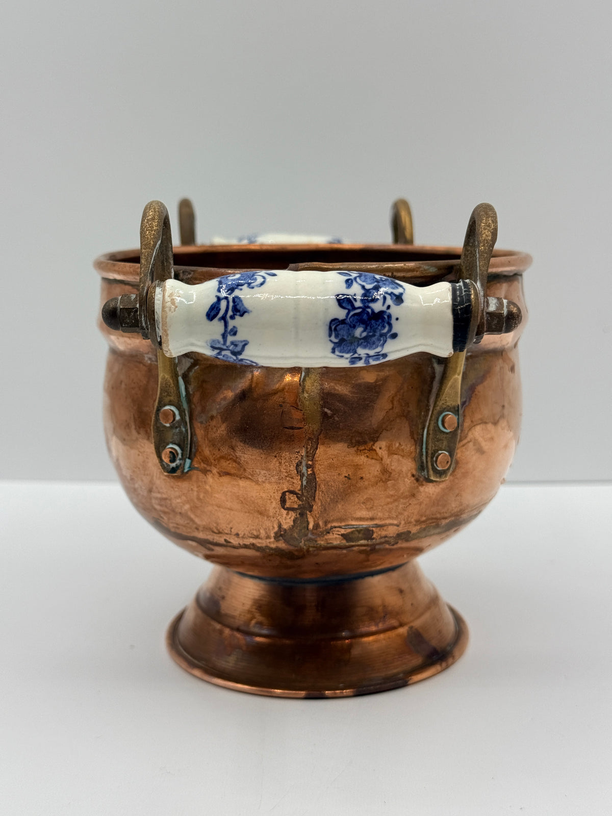 Small Copper Jardinere Planter with Delft Style Handles