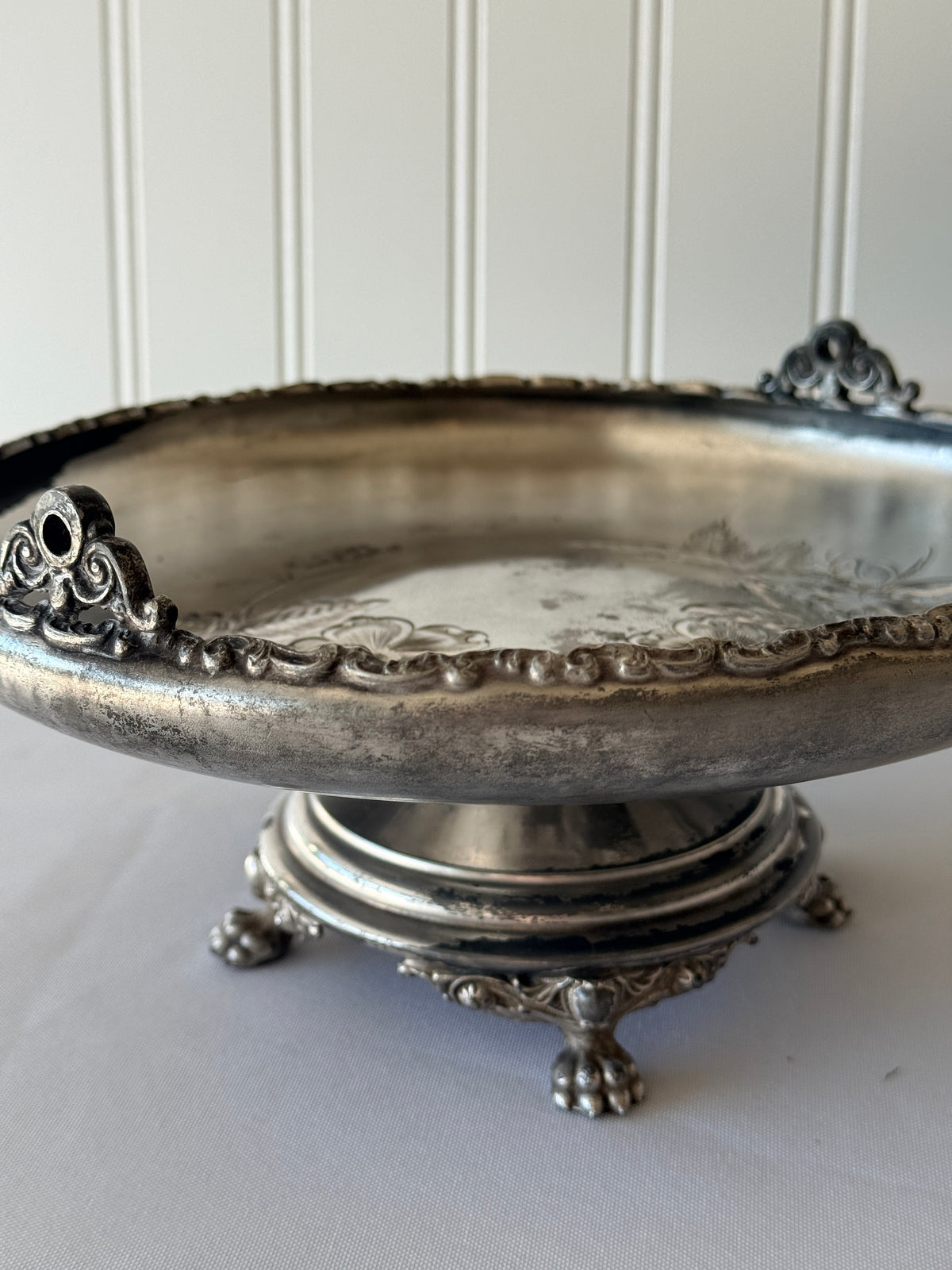 Silver Plate Antique Paw Foot Baroque Revival Centerpiece Compote