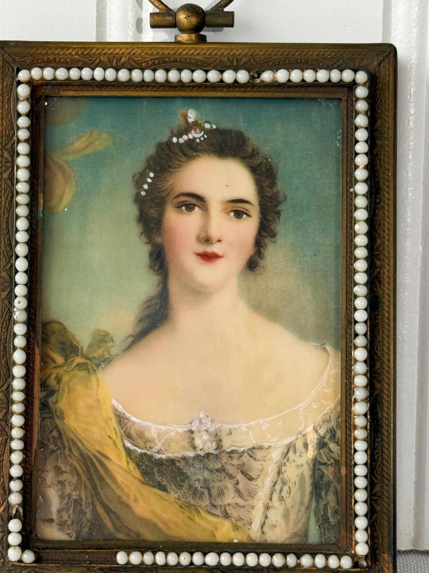 Antique Female Portrait in Metal Frame, 4”