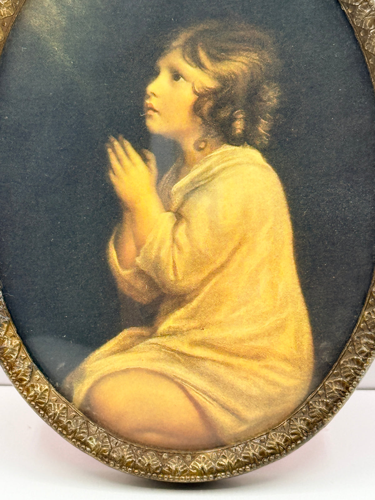 Italian Vintage Bow Frame with Christian Print of Young Girl, 5"