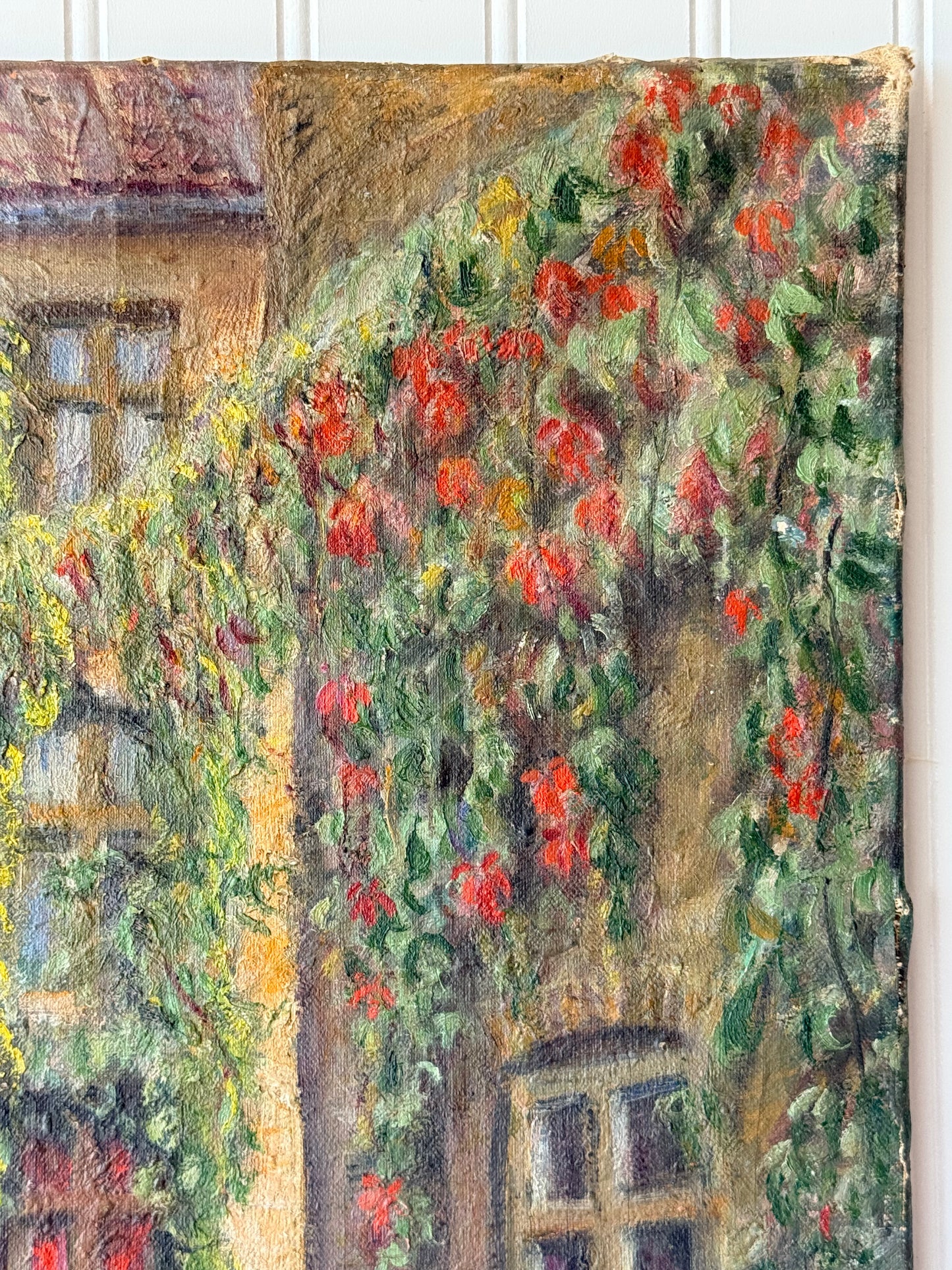 European Floral Street Oil Painting, 19”