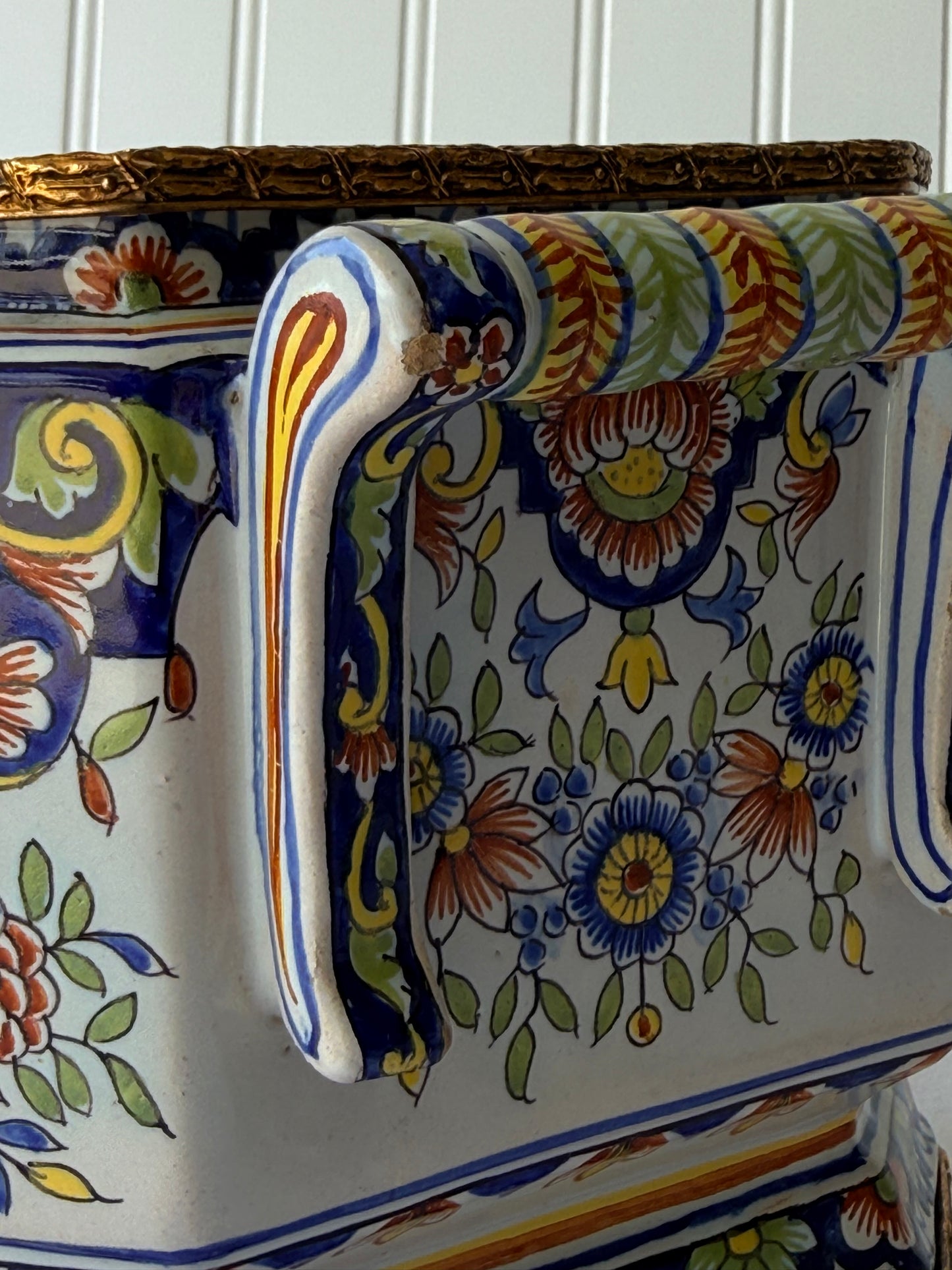 French Faience Style Hand Painted Jardiniere, 9”