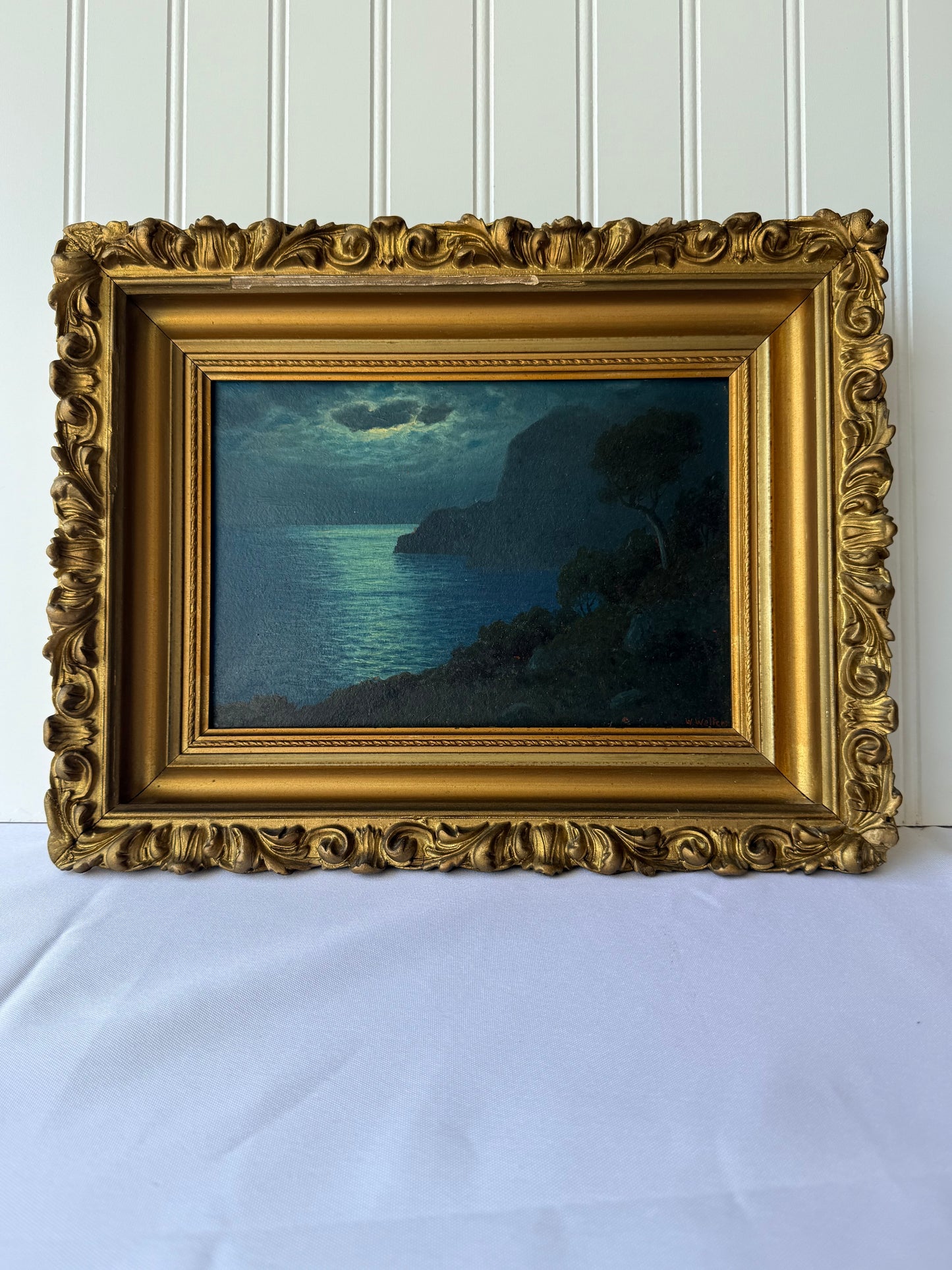 Framed Seascape Oil Painting, 15”