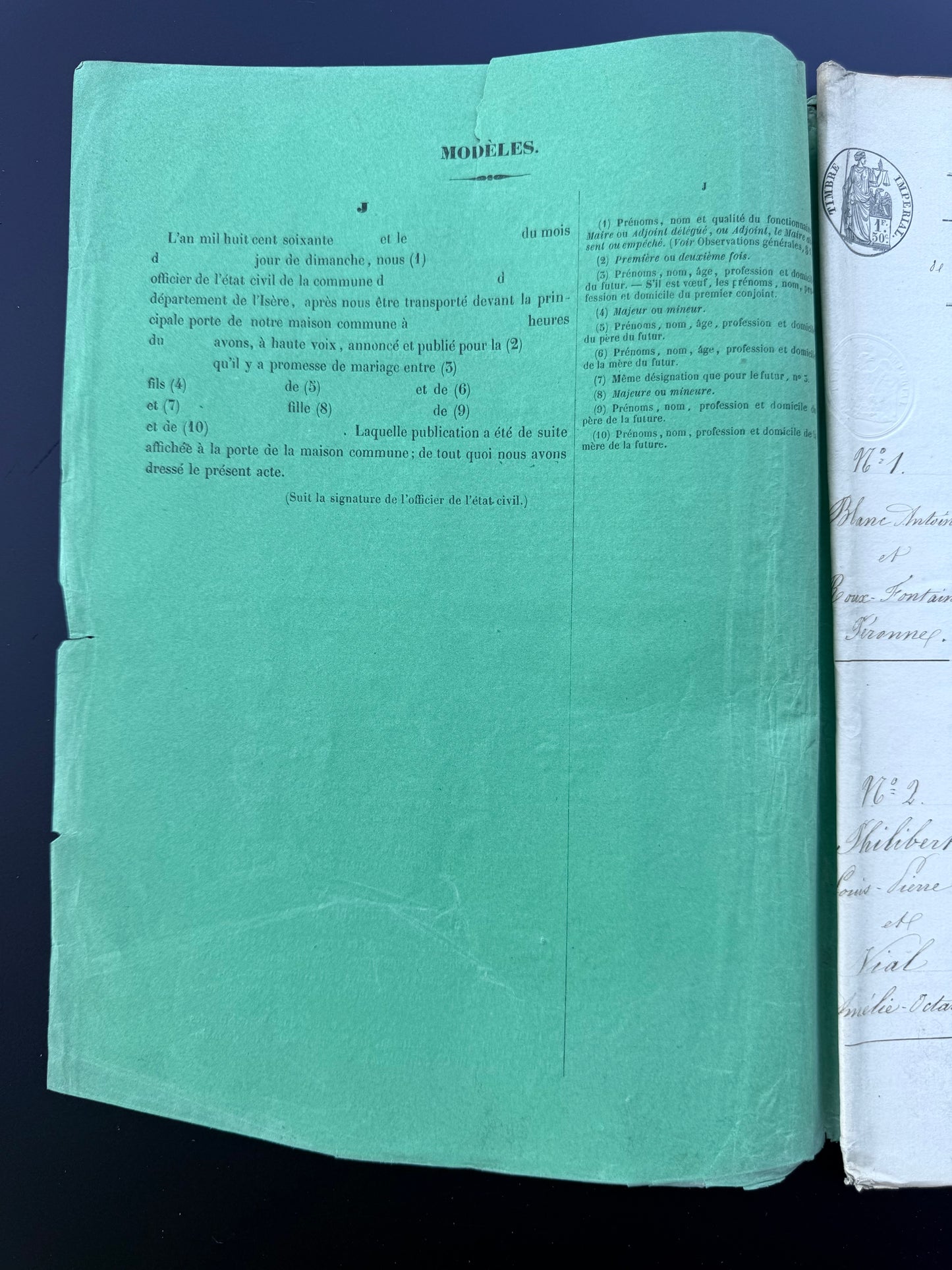 French Handwritten Multi-Page Registrar Document, 1864