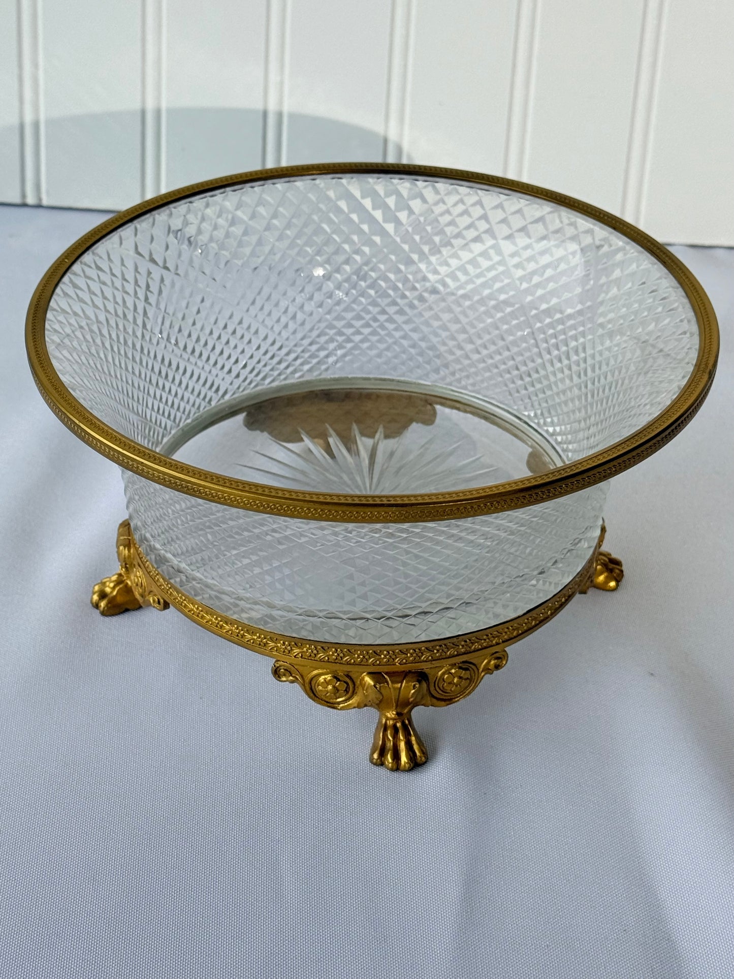 Cut Crystal Bronze Ormolu Centerpiece Bowl with Footings, 7”