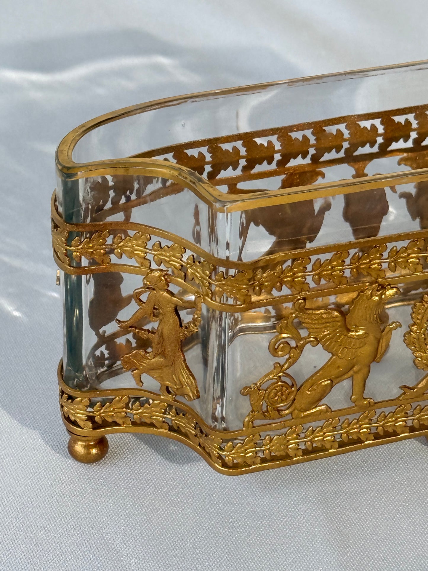 French Neoclassical Gilt Bronze and Crystal Jardiniere Container