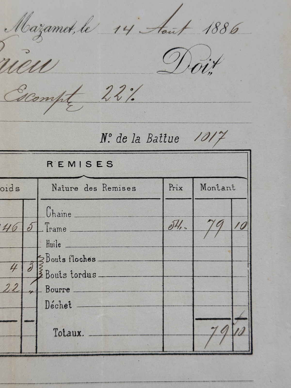 French Antique Blue Tone Invoice, 1886