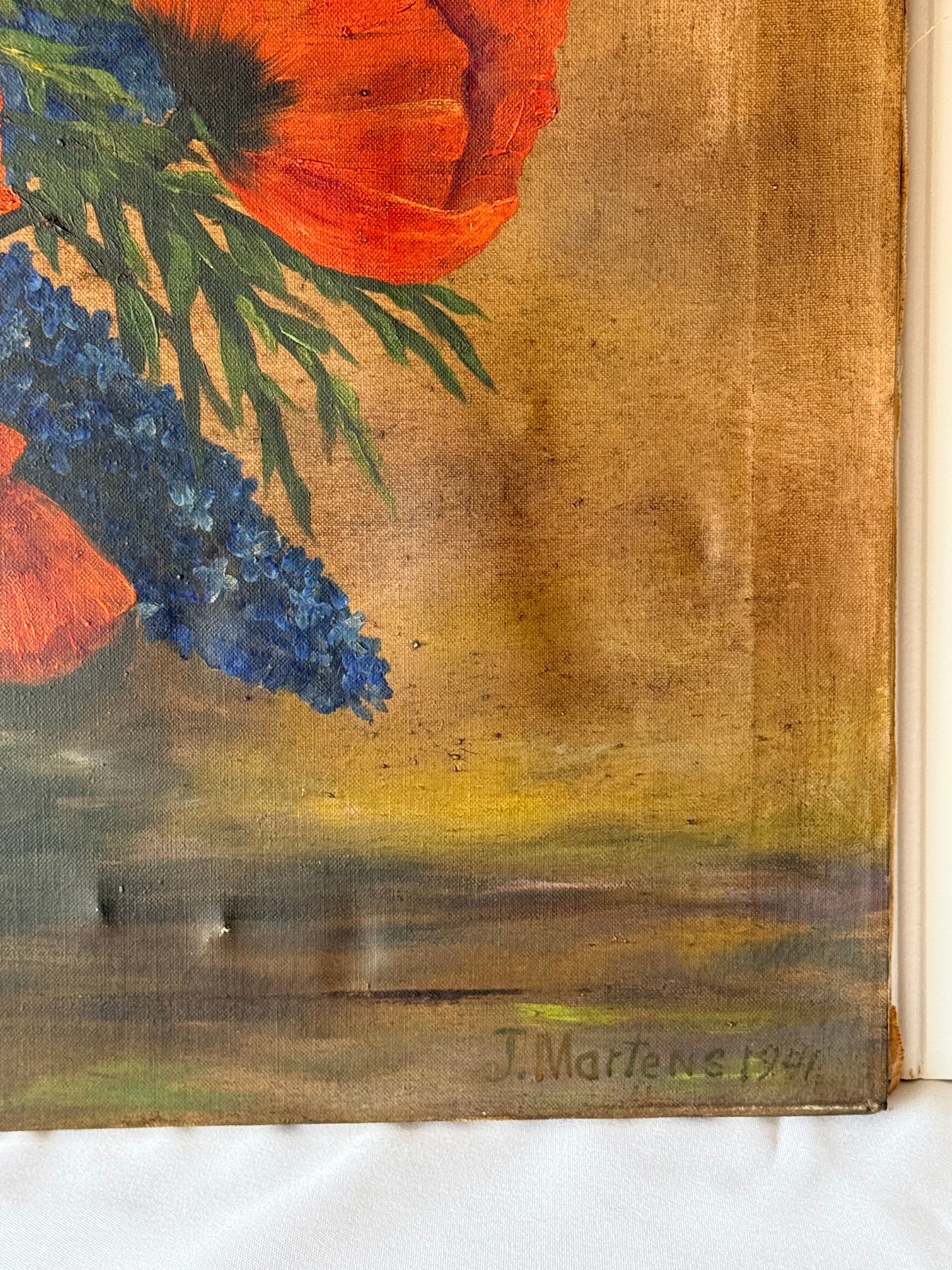 Vintage Floral Poppy Oil Painting, 30”