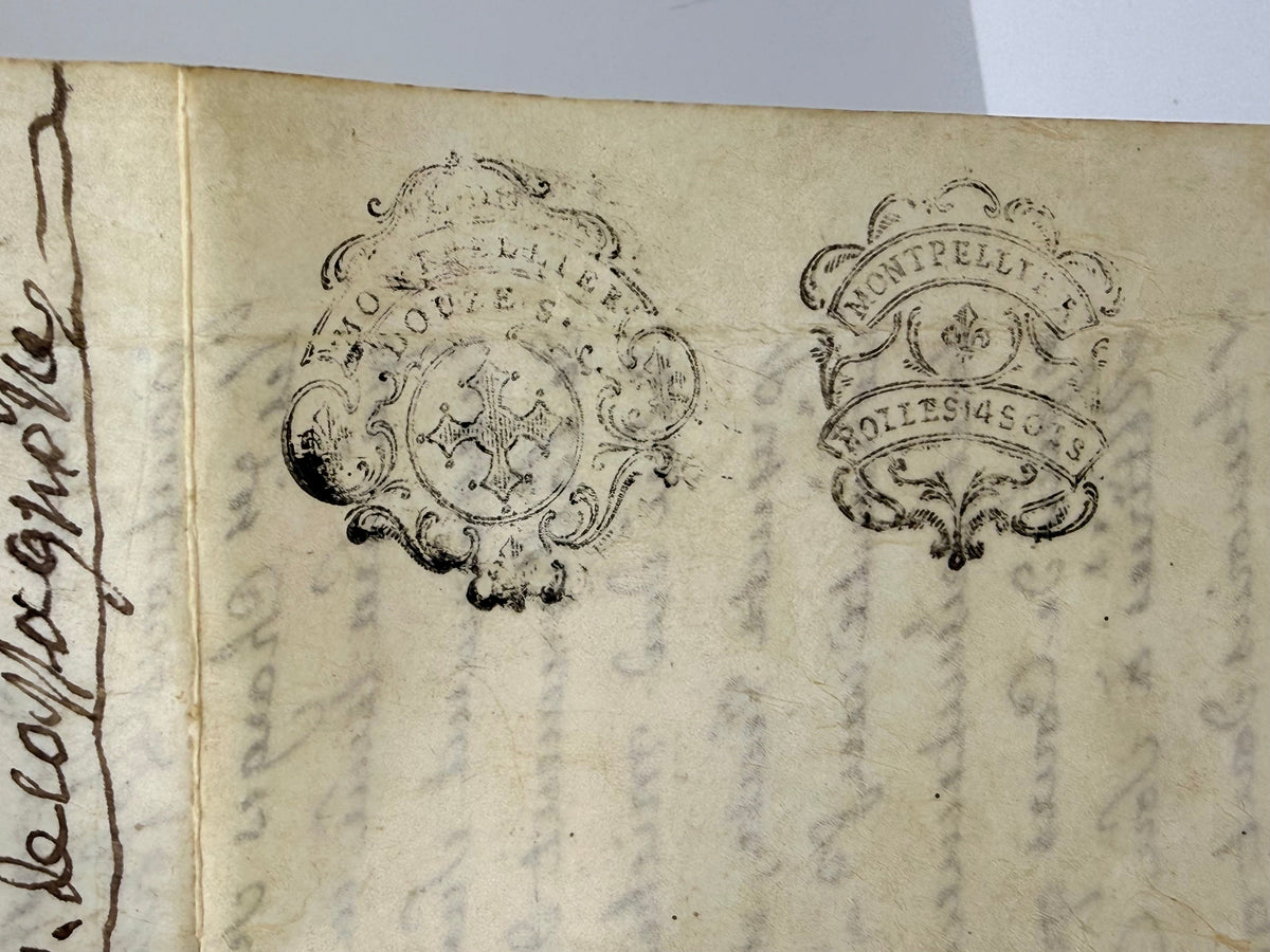 French Handwritten Document on Vellum Paper, 1790 DSM Vintage