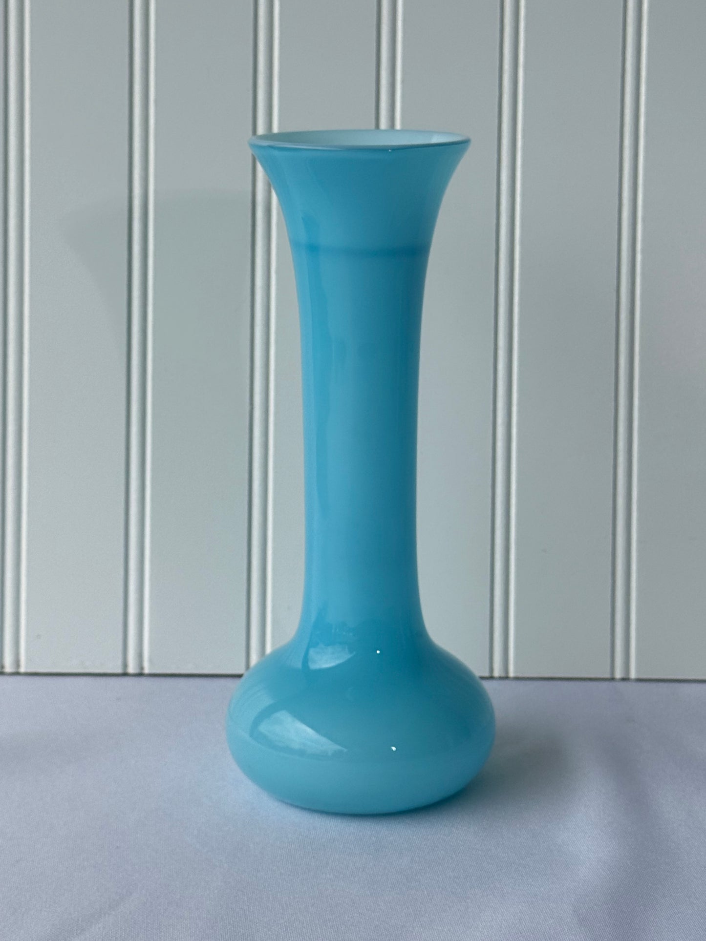 Vintage Murano Style Blue Opaline Vase, 9”