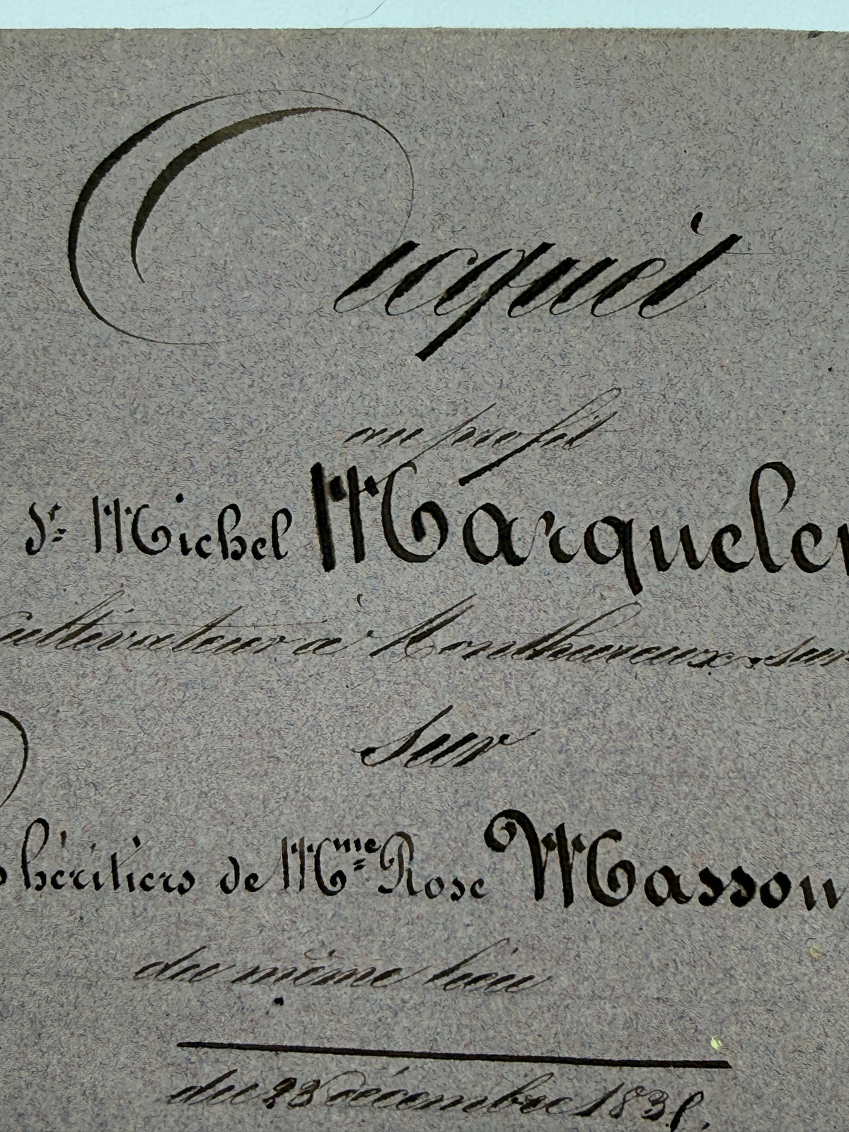 French Handwritten Antique Document with Purple Paper Cover