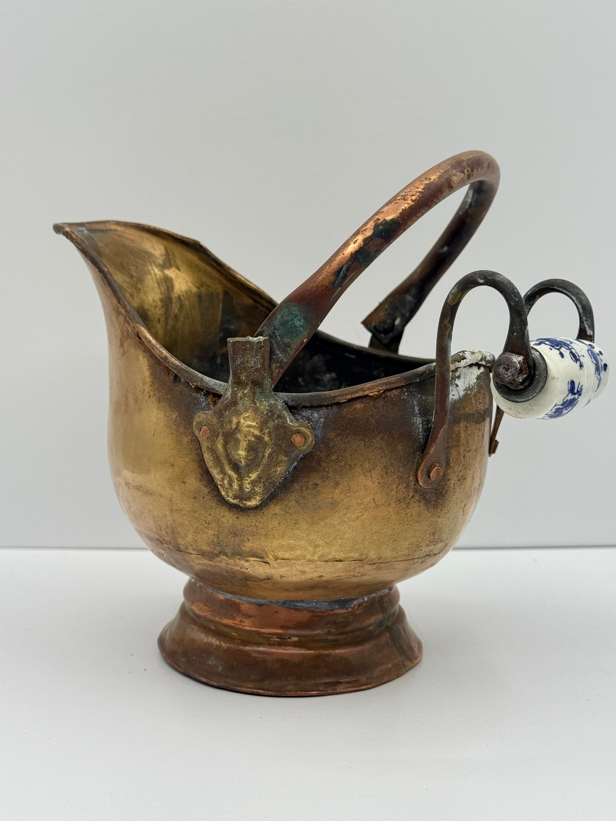 Small Copper Fireplace Scuttle with Delft Style Handle
