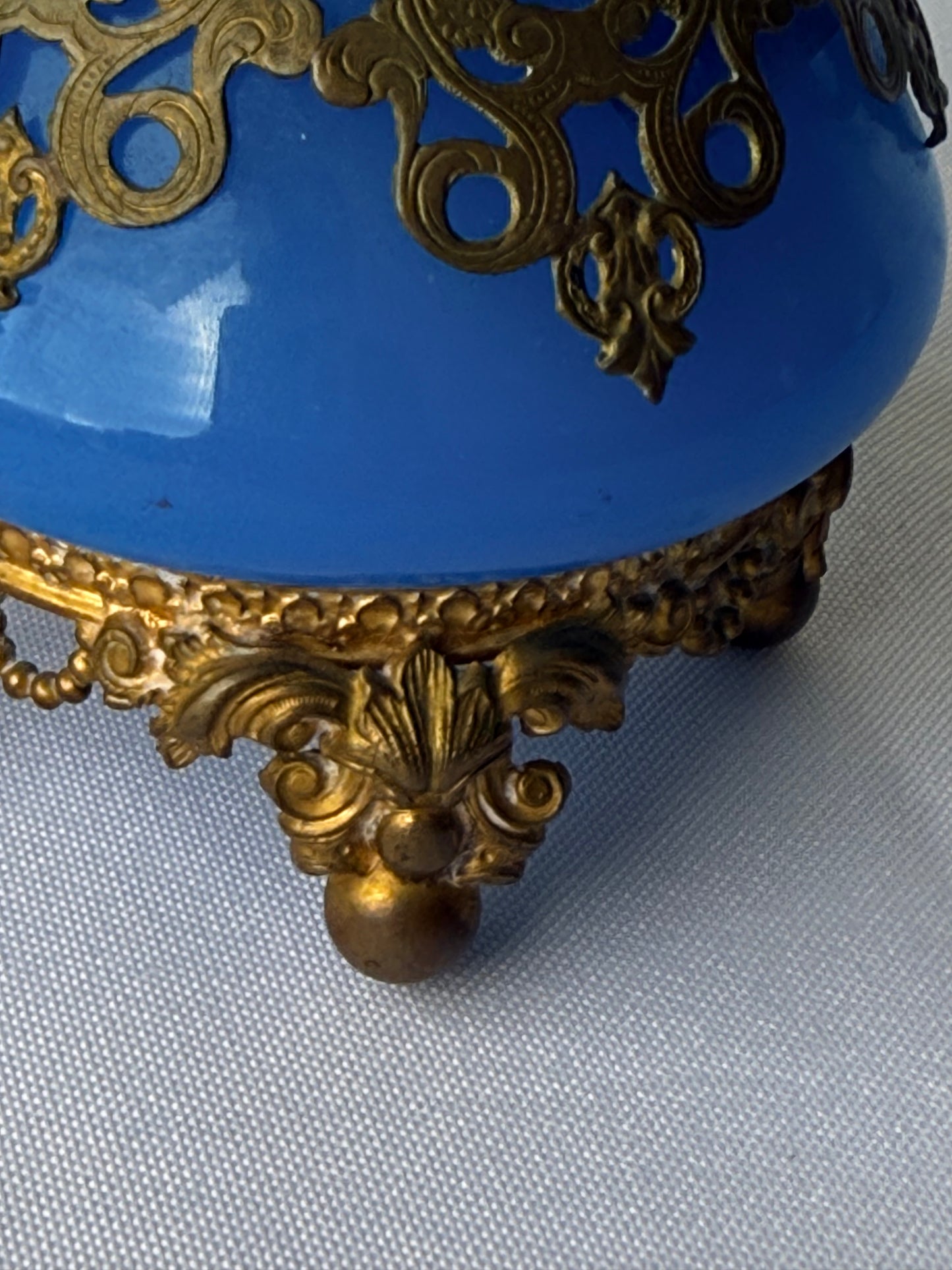 Antique French Royal Palais Blue Opaline Ormolu Glass Perfume Bottle