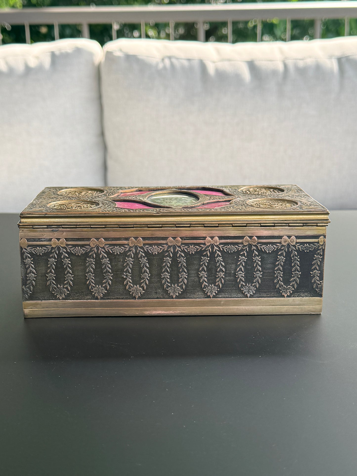 French Bronze Enamel Jewelry Box with Miniature Painting