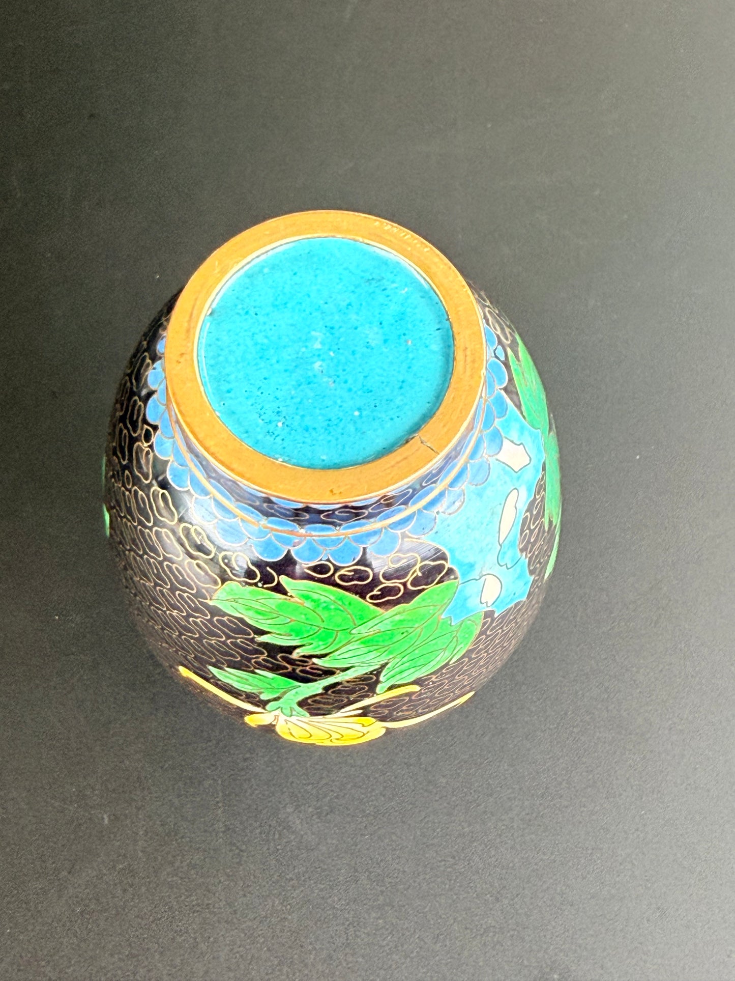Floral Cloisonné Vintage Black Vase