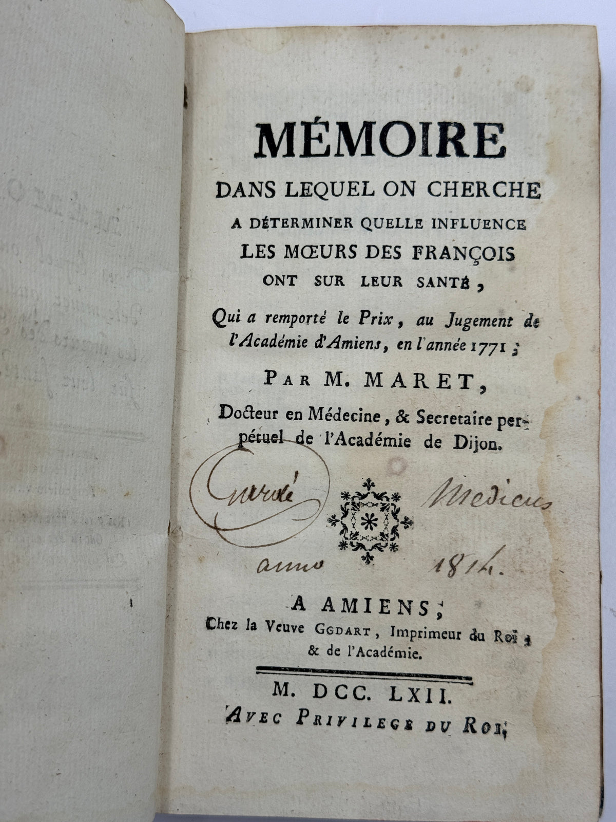 Memoire & Others, Antique French Book, 1762