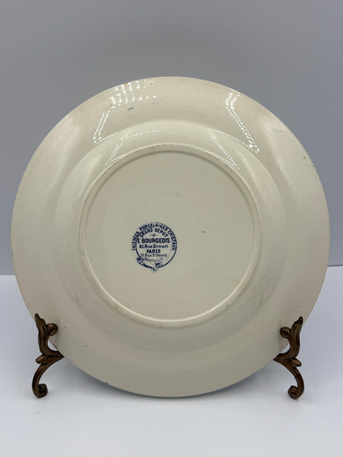 French Ironstone Transferware Floral Plate, Faiences Porcelaines Cristaux