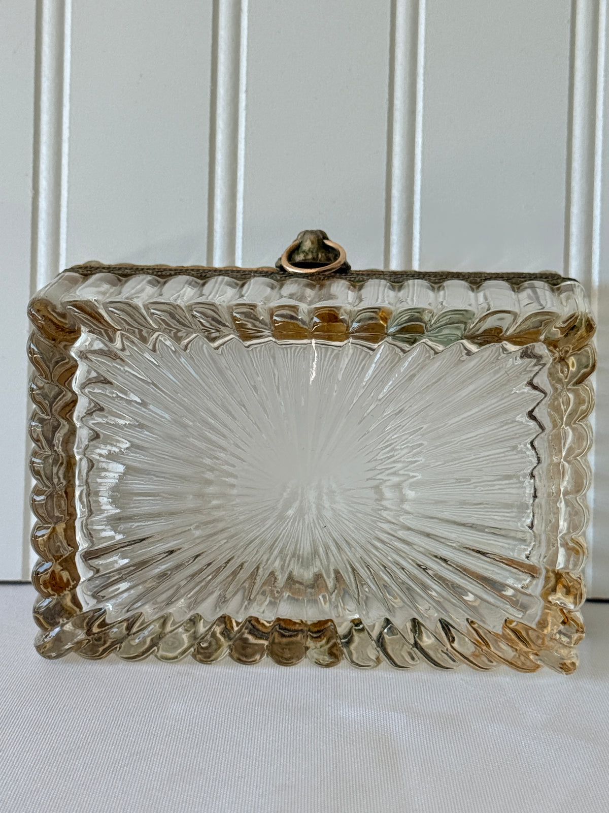 French Style Glass Casket Jewelry Box with Lion Face, 5”