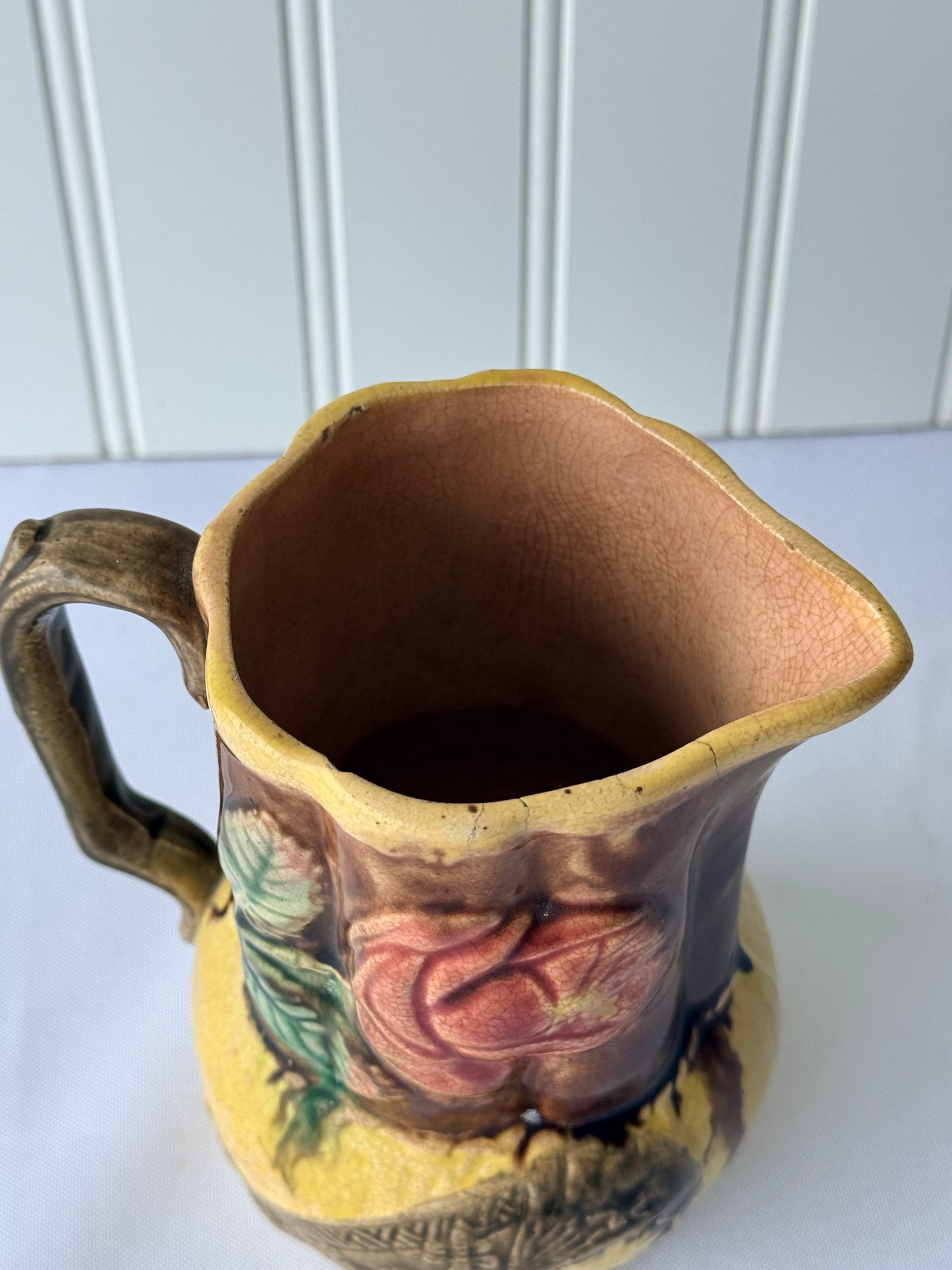 European Majolica Rose Pitcher