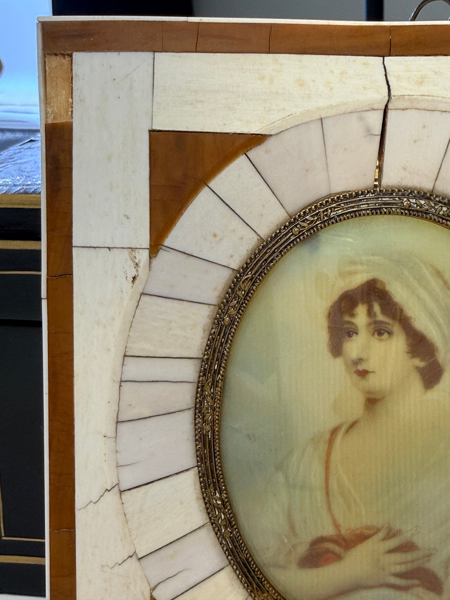 Framed Antique Miniature Female French Portrait