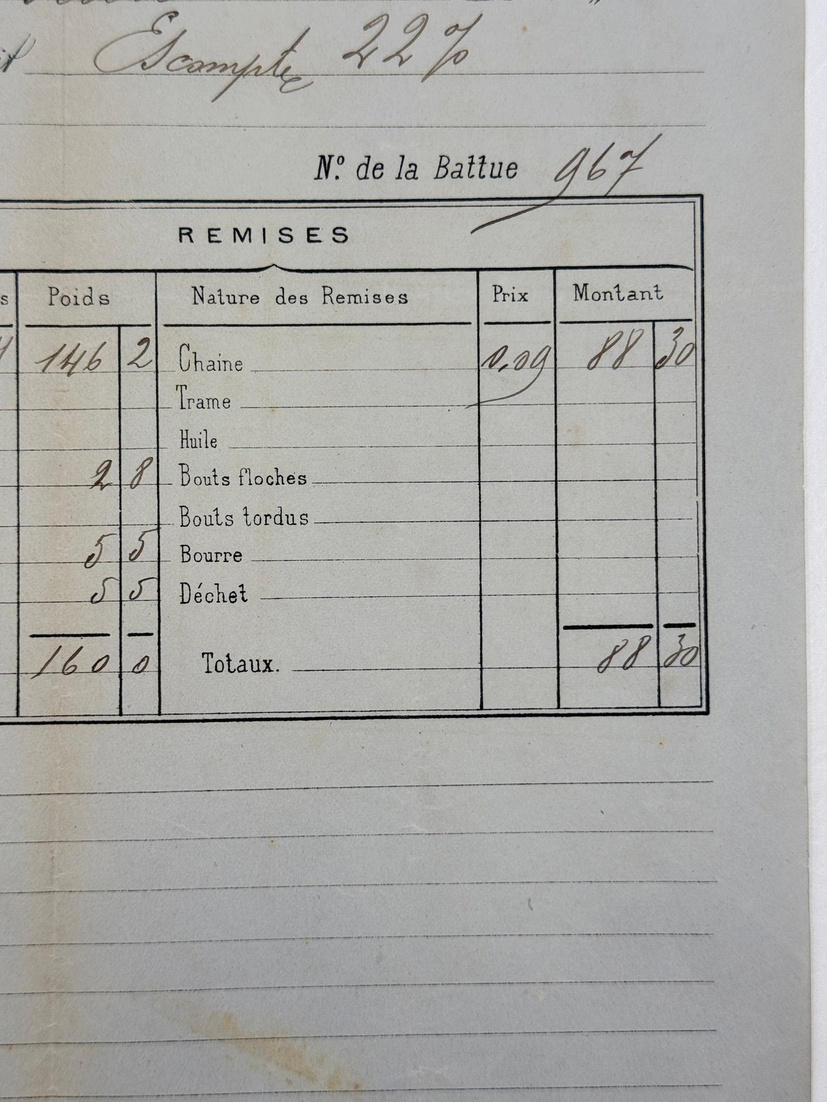 French Antique Blue Tone Invoice, 1886