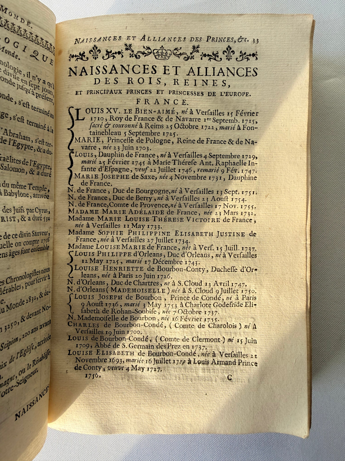 Almanach Royal, French 18th Century Almanac, 1756