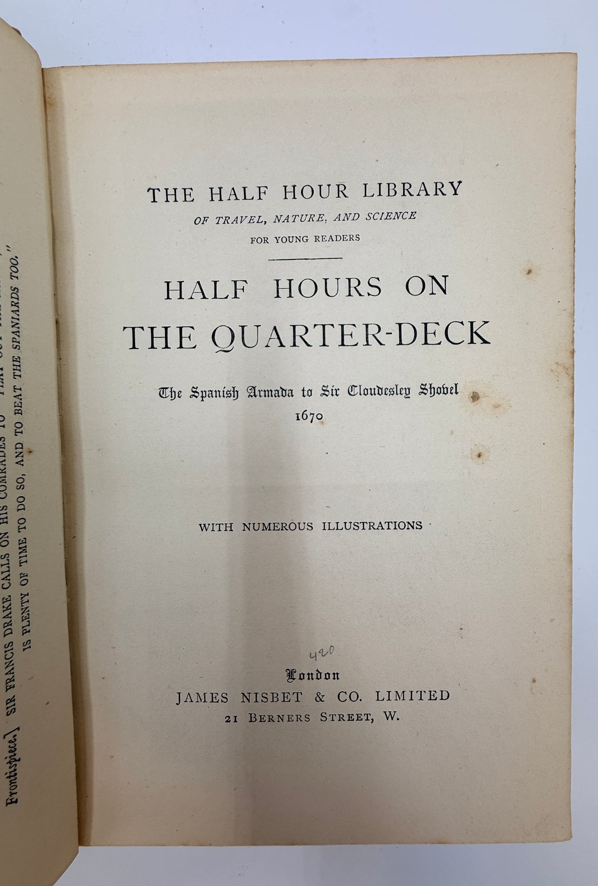 Half Hours On the Quarter Deck, Antique English White Vellum Book