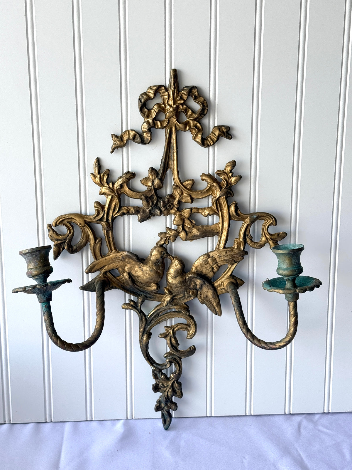 Antique Love Bird Rococo Revival French Style Cast Metal Wall Sconce