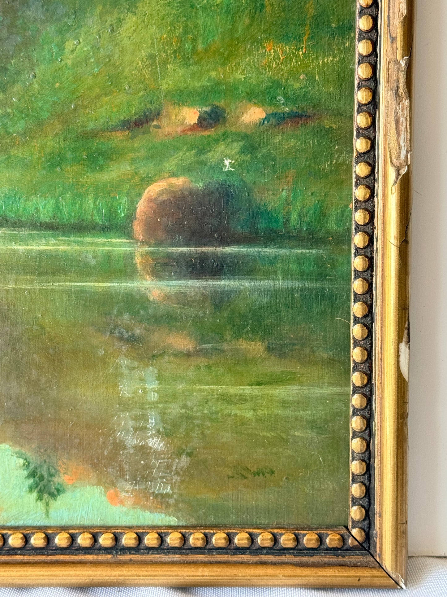 French Antique Landscape Painting, 12”