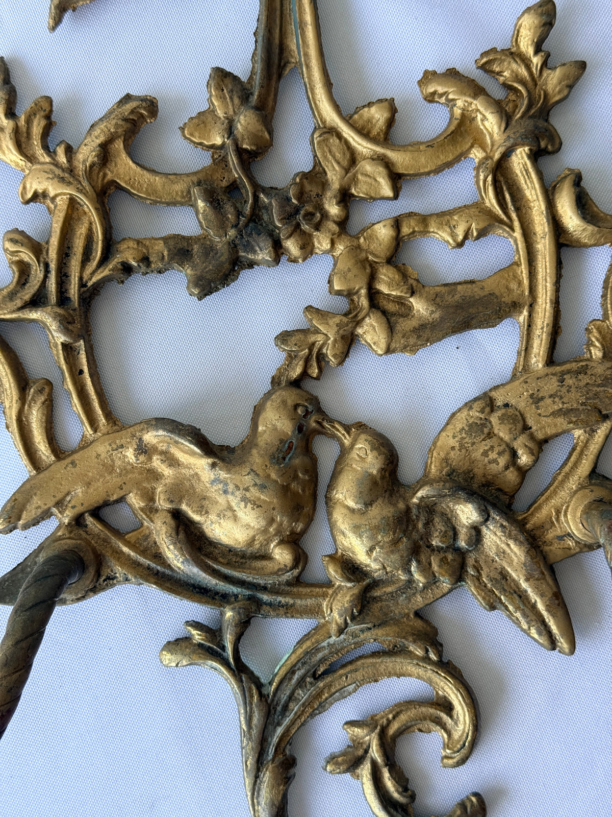 Antique Love Bird Rococo Revival French Style Cast Metal Wall Sconce