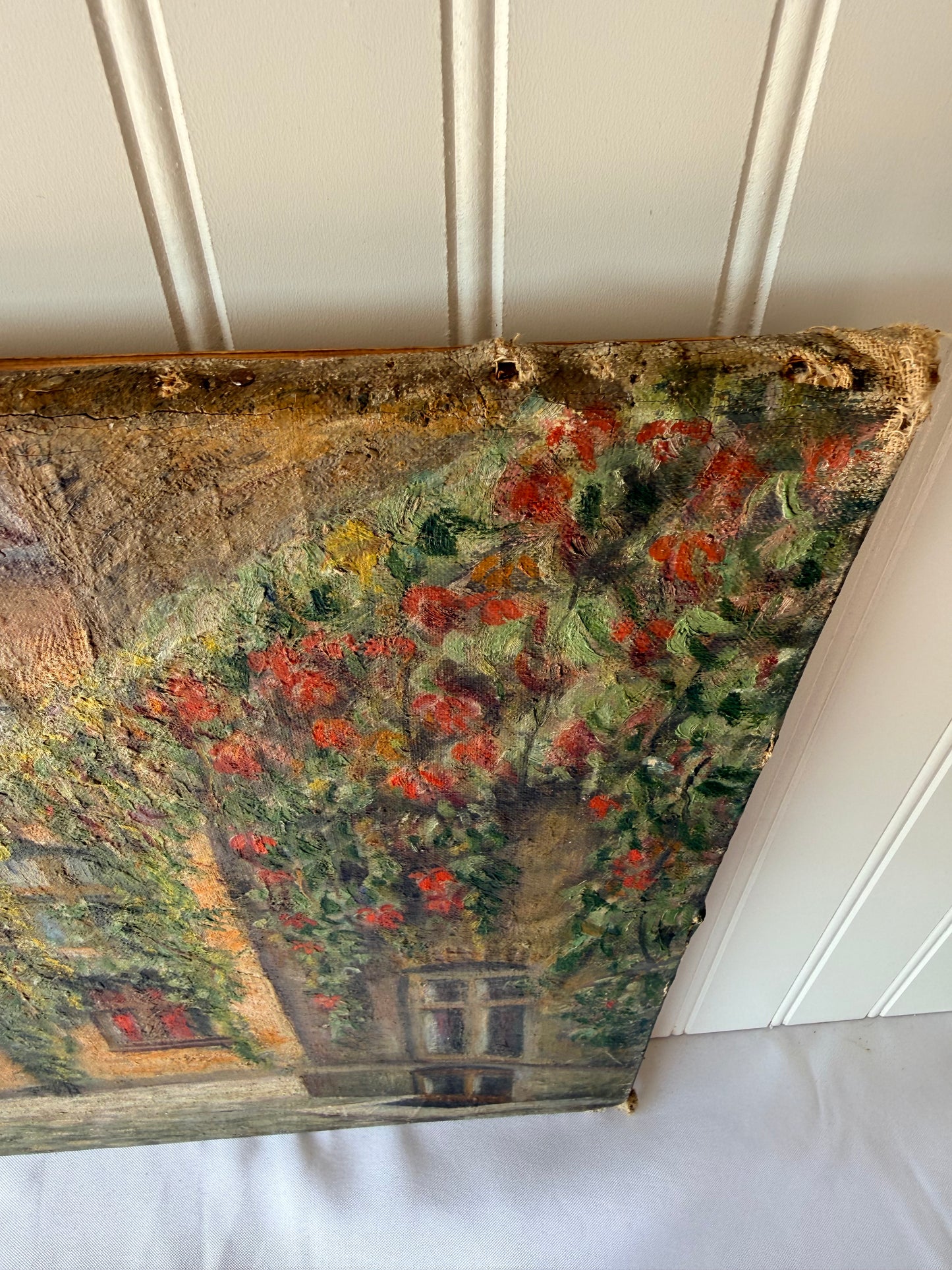European Floral Street Oil Painting, 19”