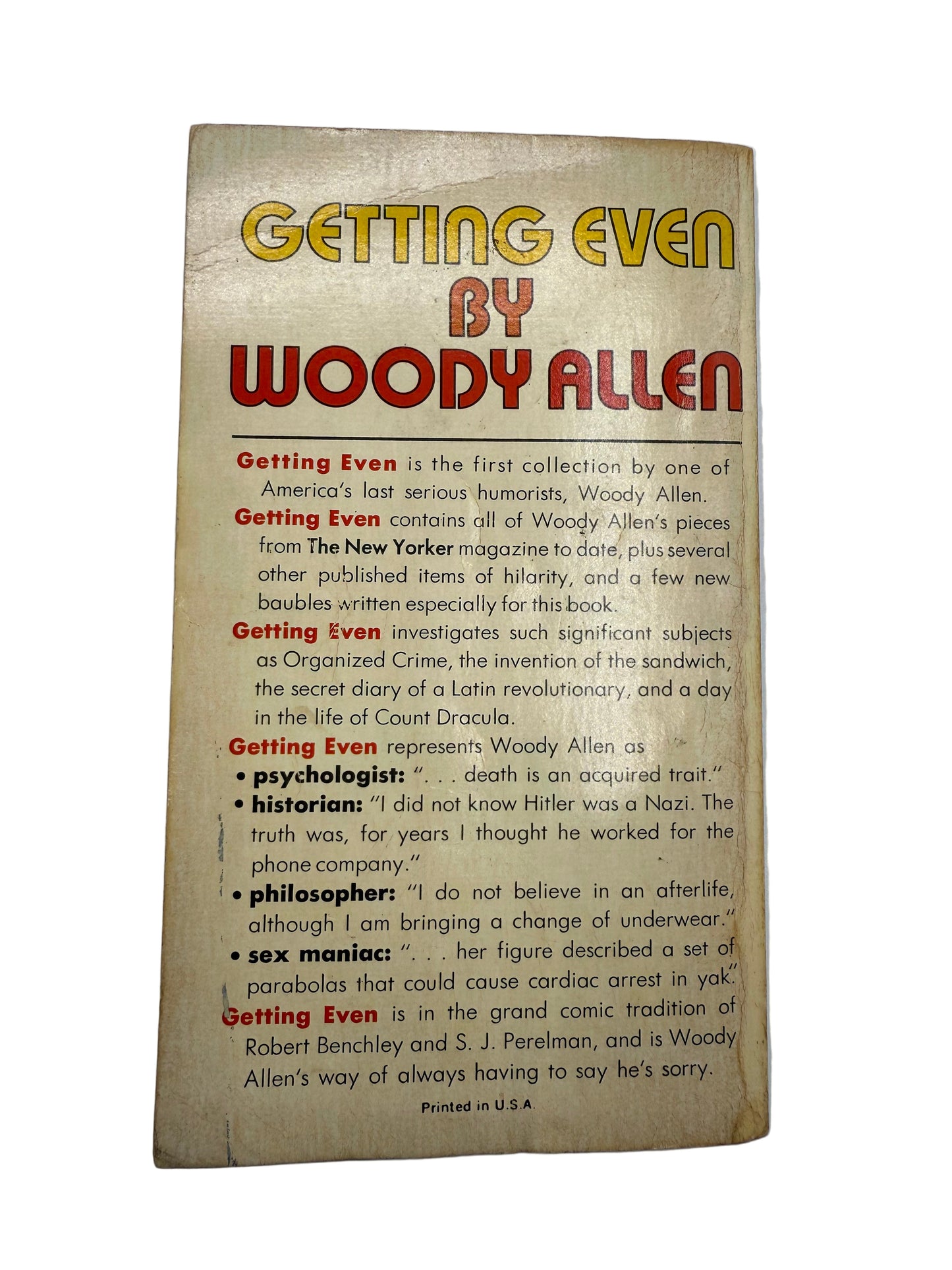 Book cover of 'Getting Even' by Woody Allen with text details.