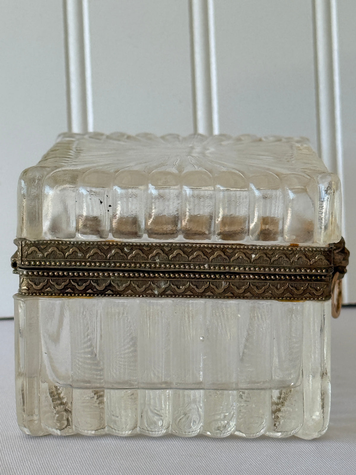 French Style Glass Casket Jewelry Box with Lion Face, 5”