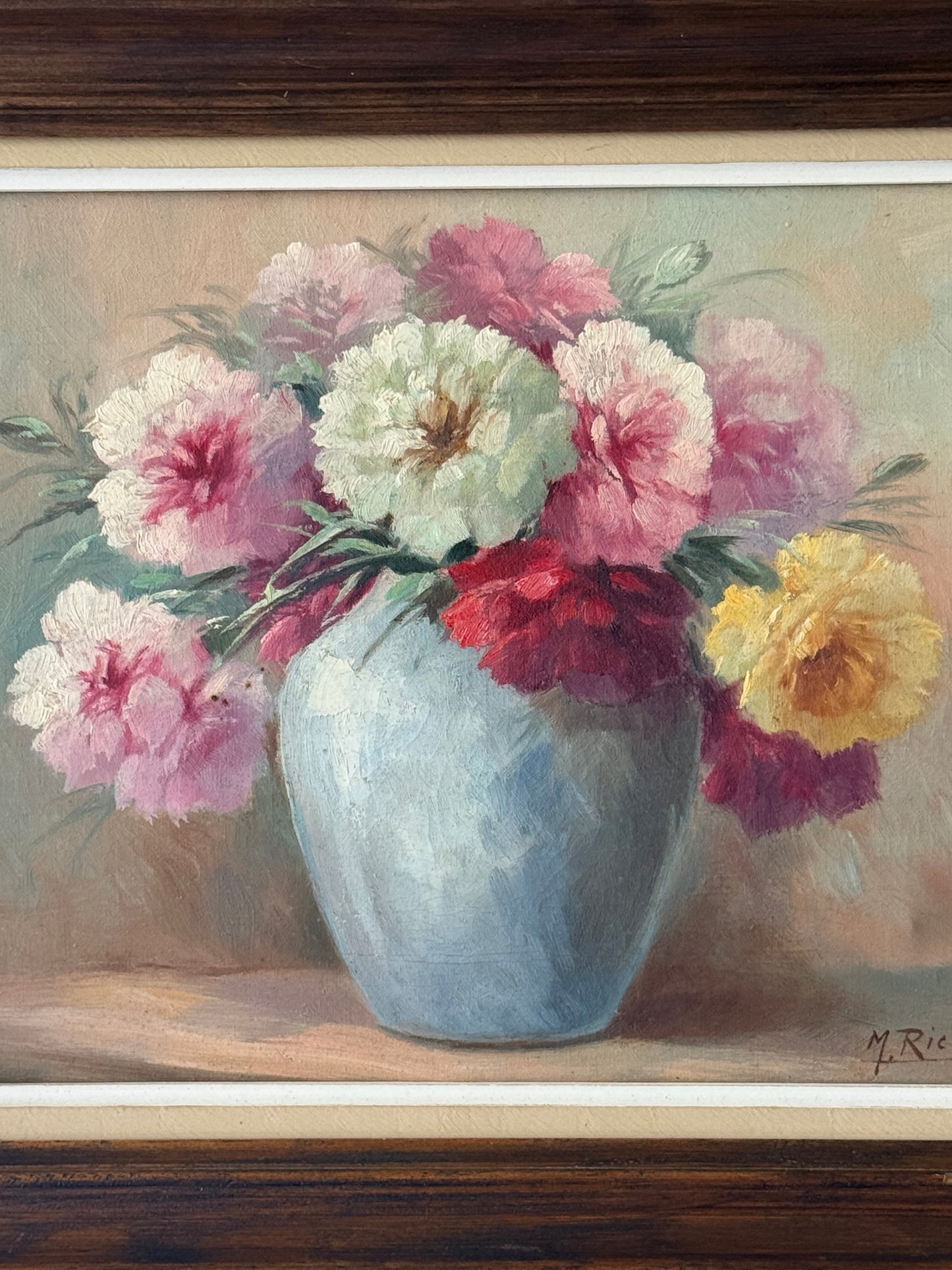 Vintage French Floral Still Life Oil Painting, 16”