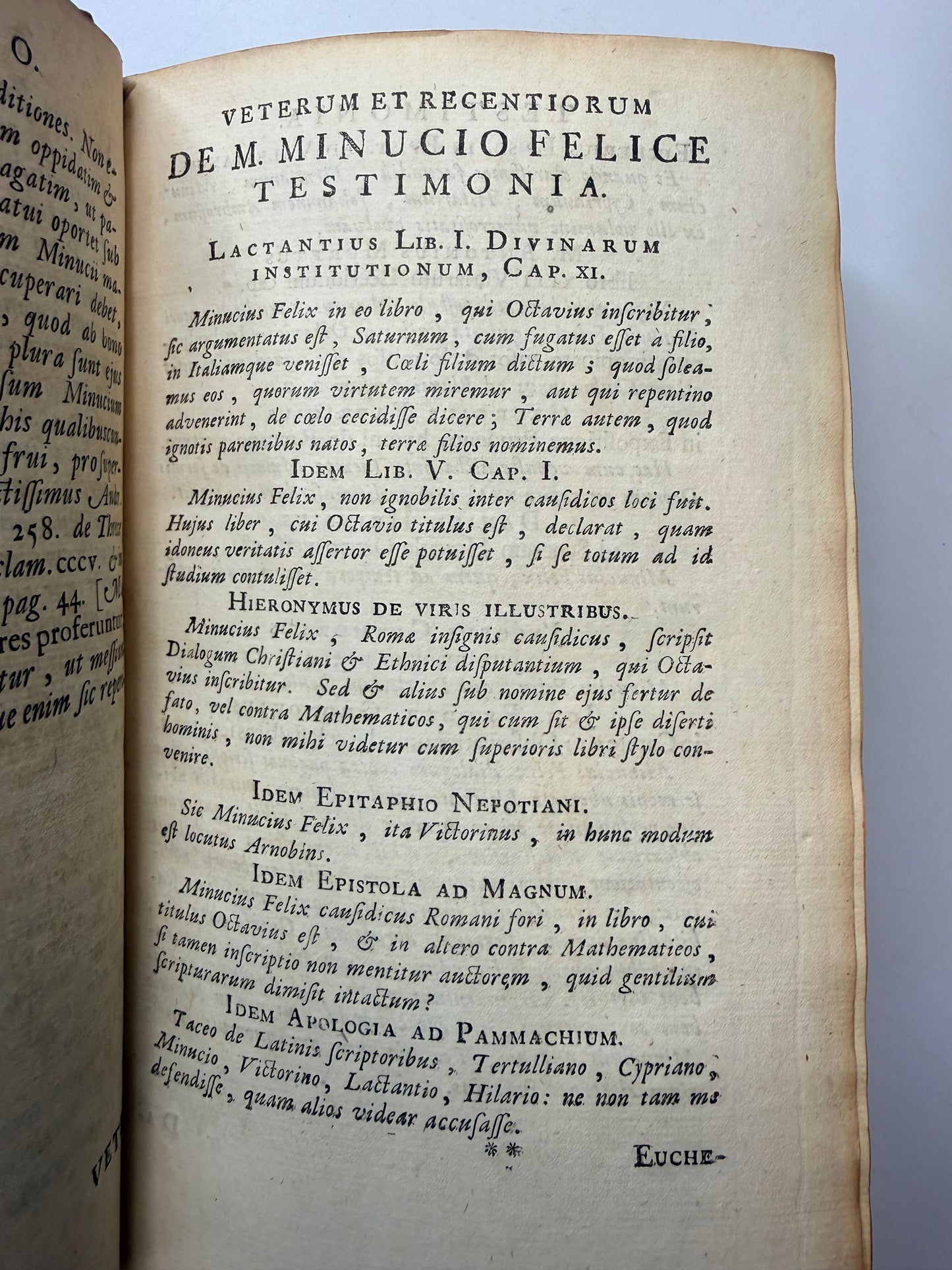 Octavius by Minucius Felix, White Vellum Book, 1709, Latin