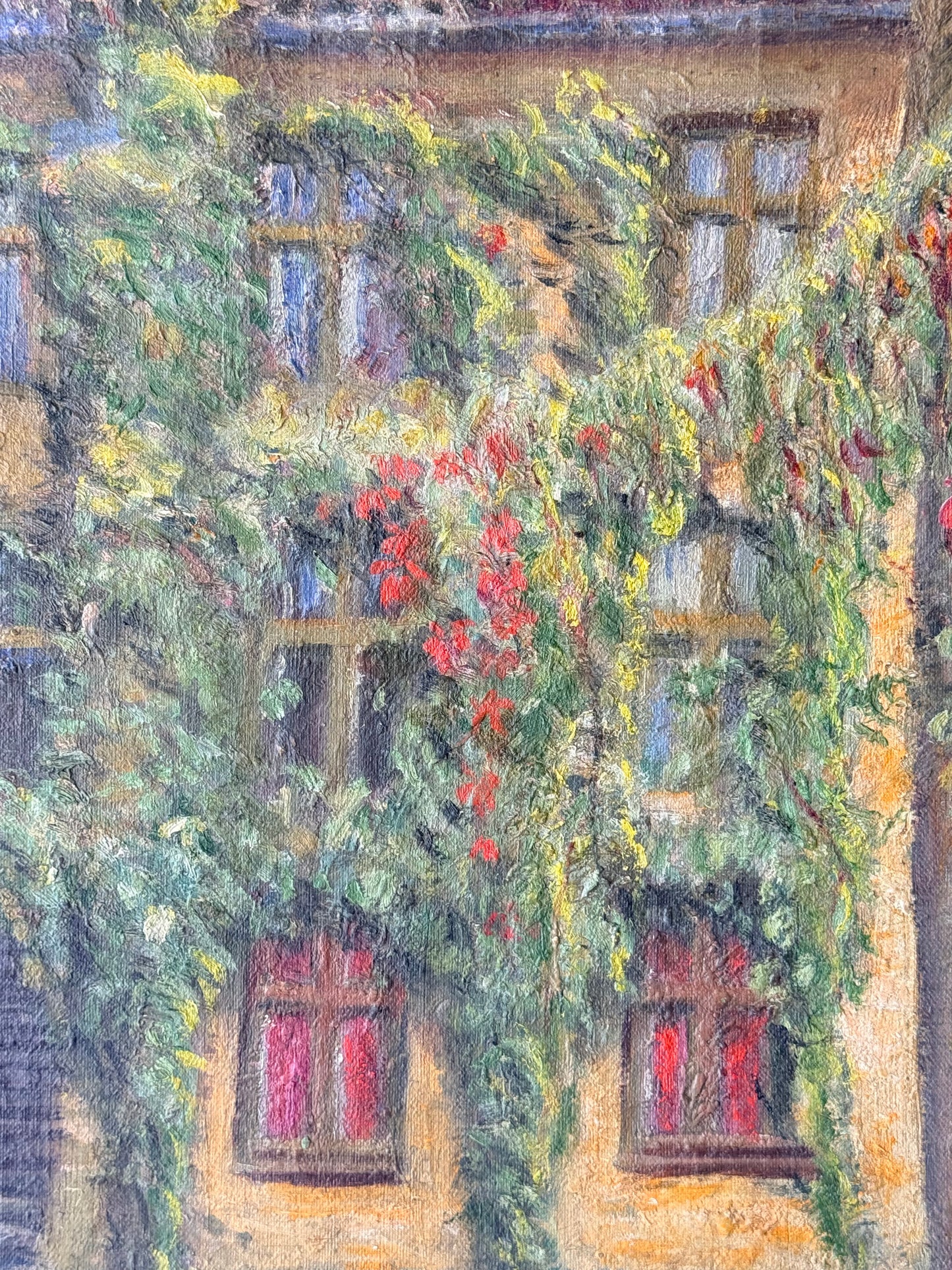 European Floral Street Oil Painting, 19”