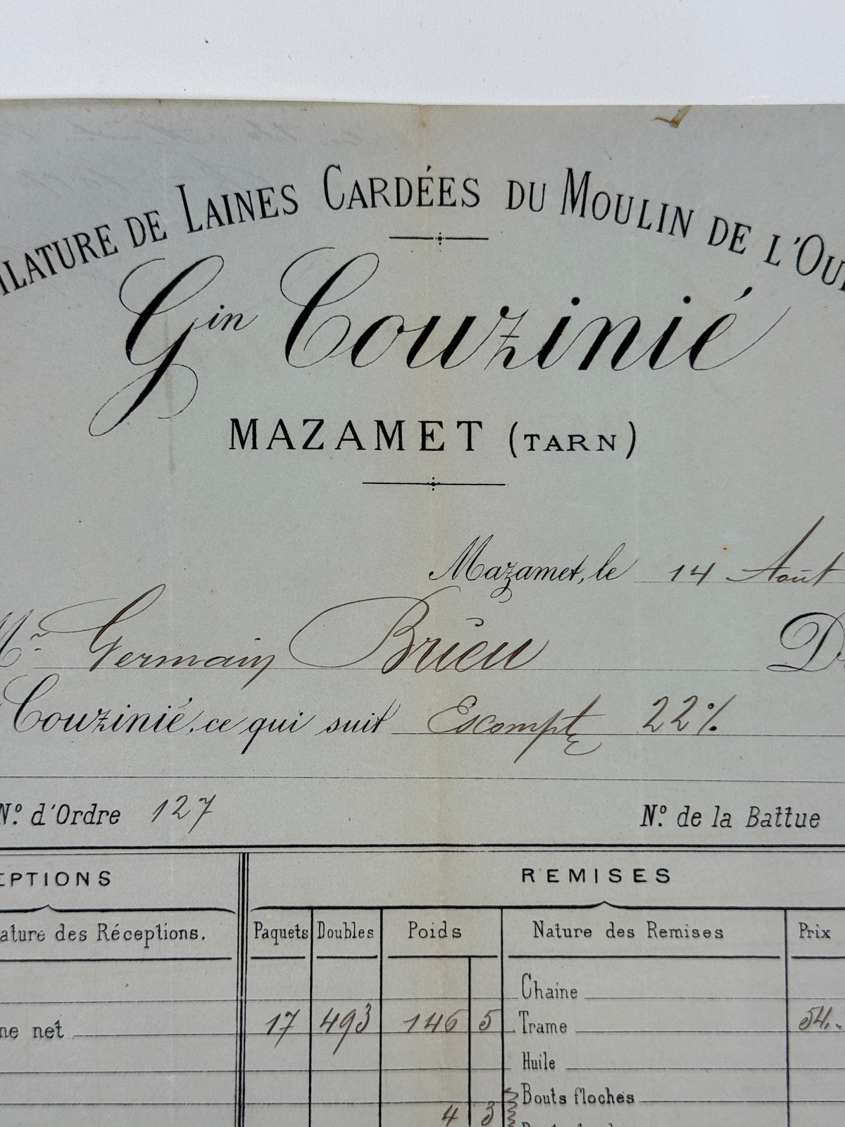 French Antique Blue Tone Invoice, 1886