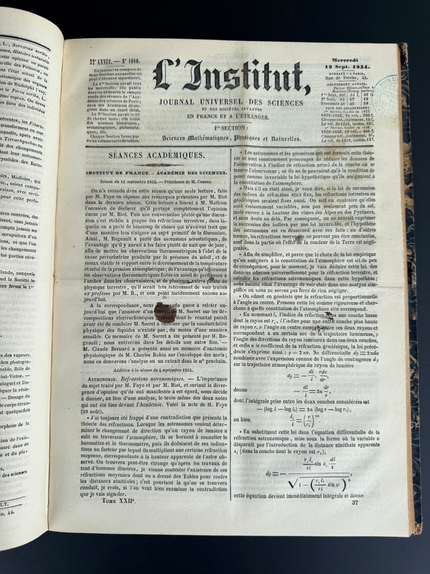 Universal Journal of the Sciences and Learned Societies, French Journals, 1854